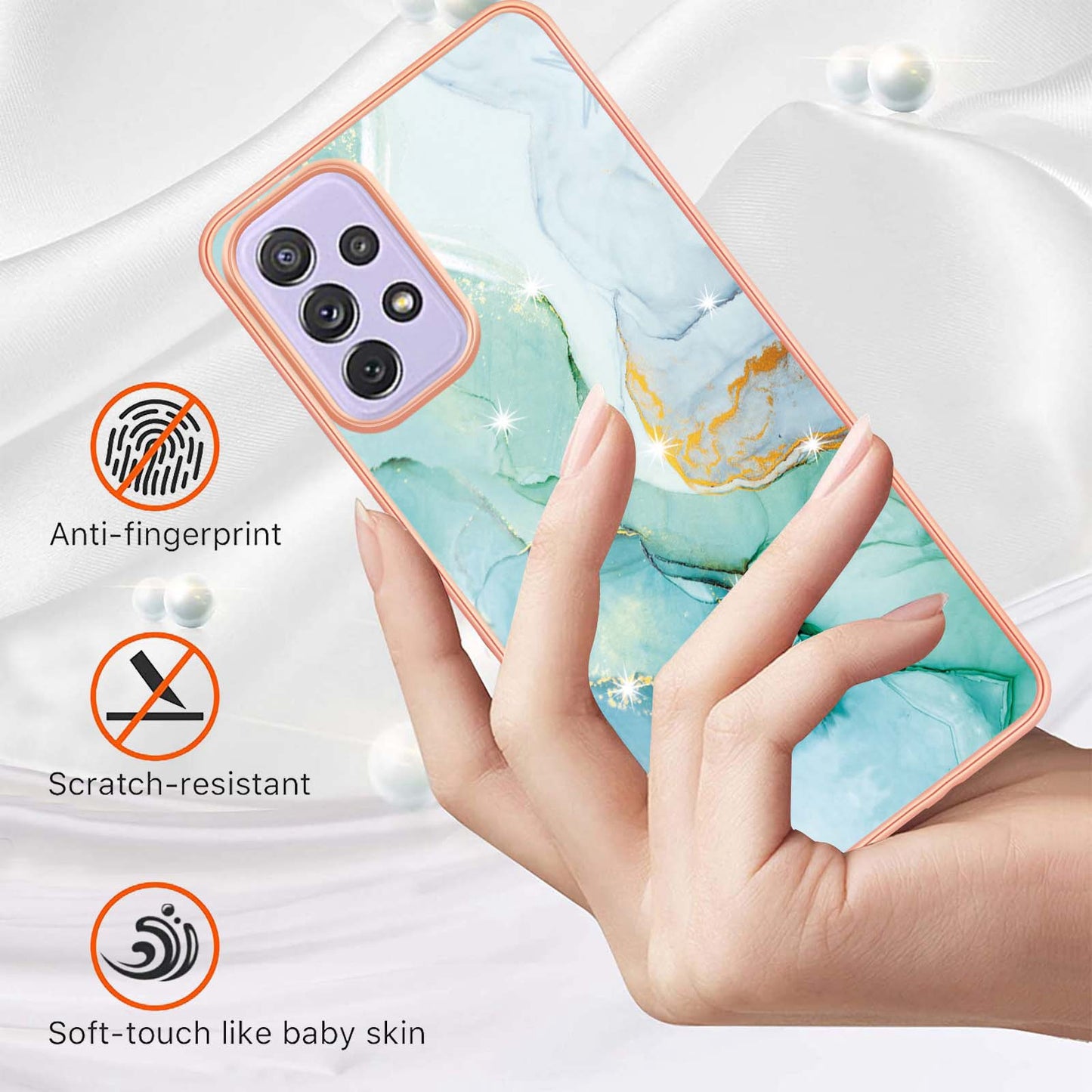 YB IMD Series-2 Phone Case for Samsung Galaxy A23 4G (165.4 x 76.9 x 8.4mm), Scratch Proof Electroplating Frame IMD Marble Pattern TPU Cover