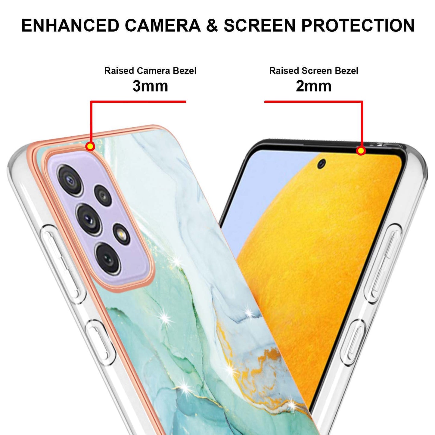 YB IMD Series-2 Phone Case for Samsung Galaxy A13 4G, IMD Marble Pattern Electroplating Frame TPU Cover