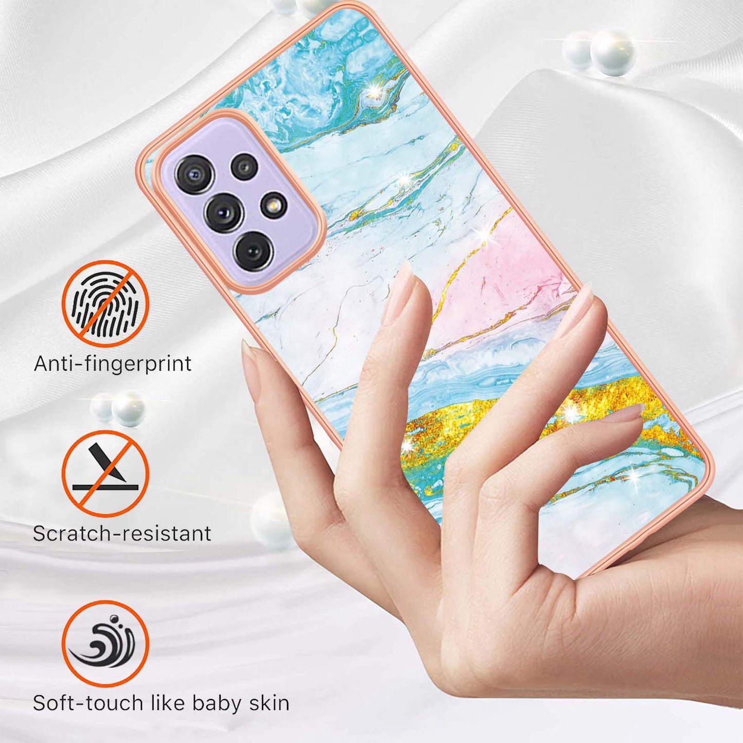 YB IMD Series-2 Phone Case for Samsung Galaxy A13 4G, IMD Marble Pattern Electroplating Frame TPU Cover