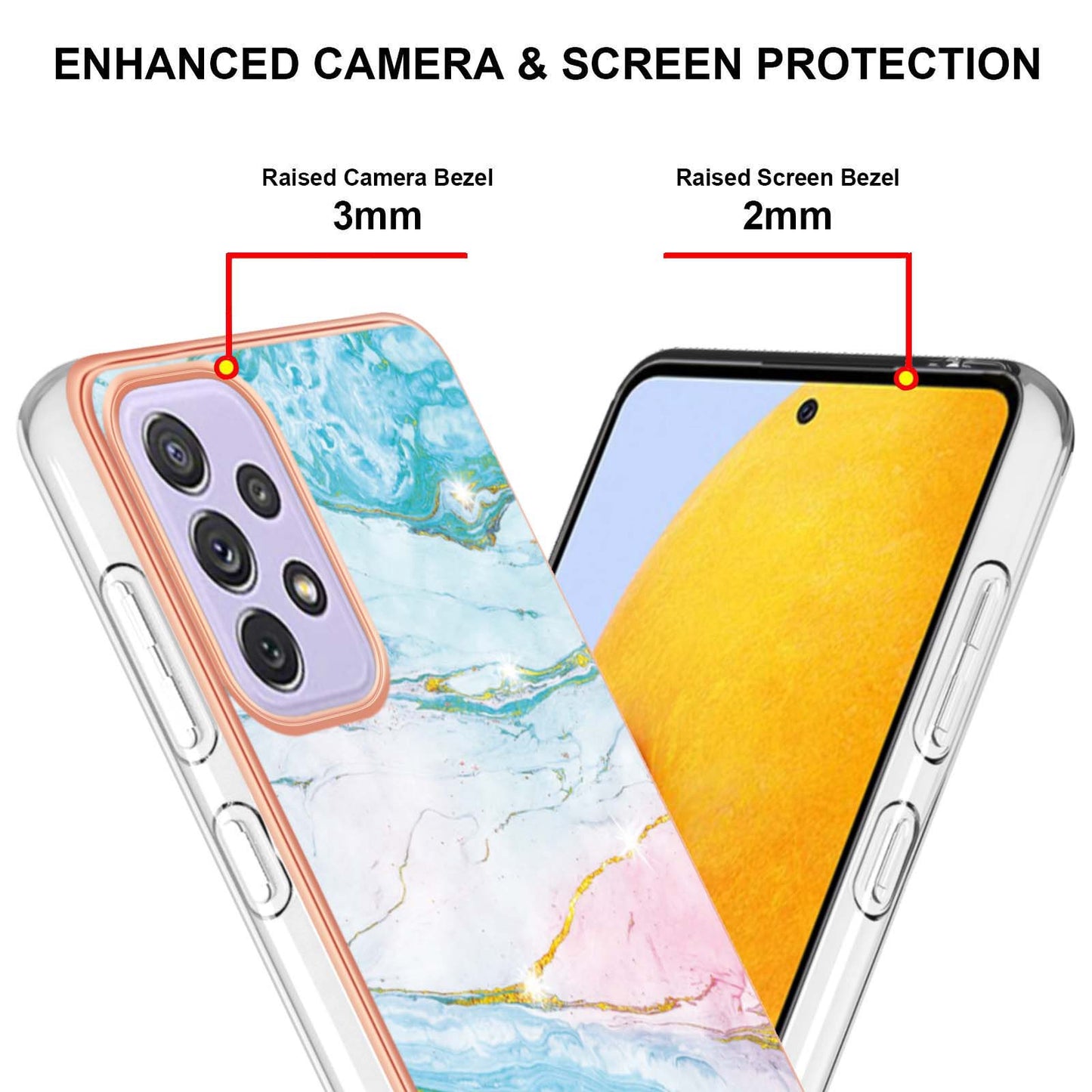 YB IMD Series-2 Phone Case for Samsung Galaxy A13 4G, IMD Marble Pattern Electroplating Frame TPU Cover