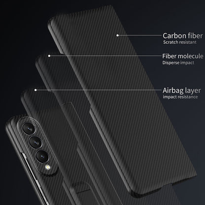 Shockproof Phone Case for Samsung Galaxy Z Fold3 5G Carbon Fiber Texture Protective Cover Scratch Resistant Phone Case