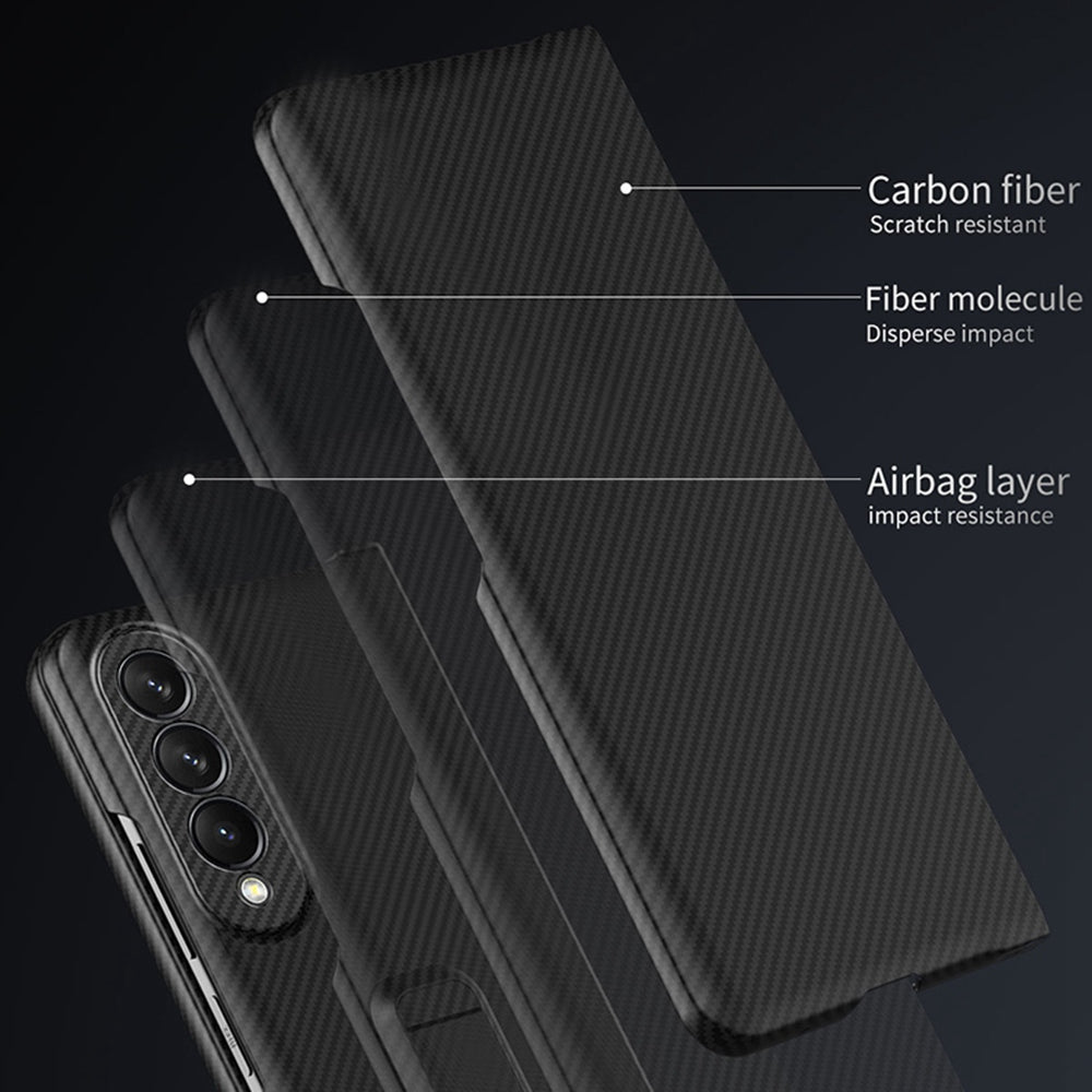 Shockproof Phone Case for Samsung Galaxy Z Fold3 5G Carbon Fiber Texture Protective Cover Scratch Resistant Phone Case