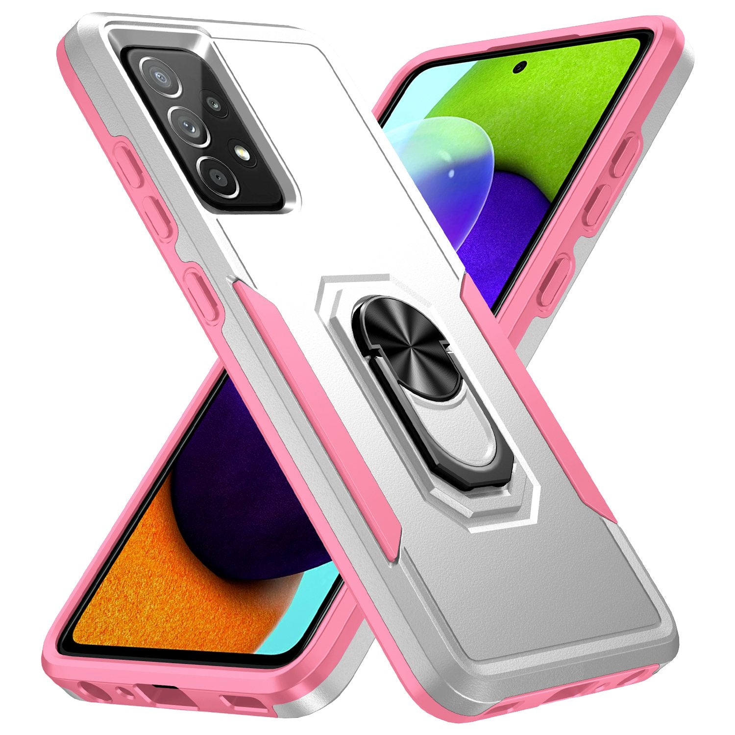 For Samsung Galaxy A52 4G/5G/A52s 5G Defender Series Well-protected PC + TPU Phone Cover Rotary Ring Kickstand Cellphone Case