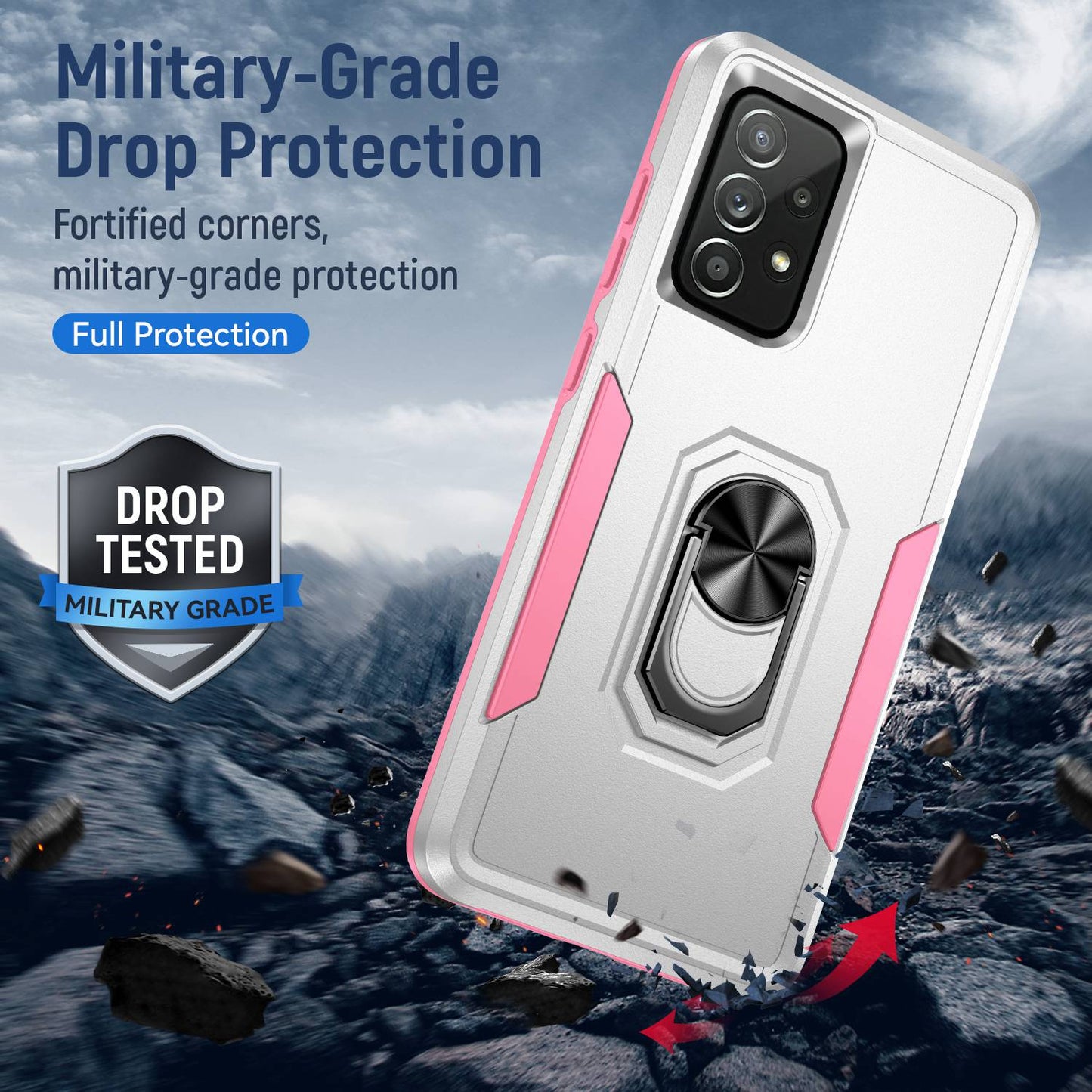 For Samsung Galaxy A52 4G/5G/A52s 5G Defender Series Well-protected PC + TPU Phone Cover Rotary Ring Kickstand Cellphone Case
