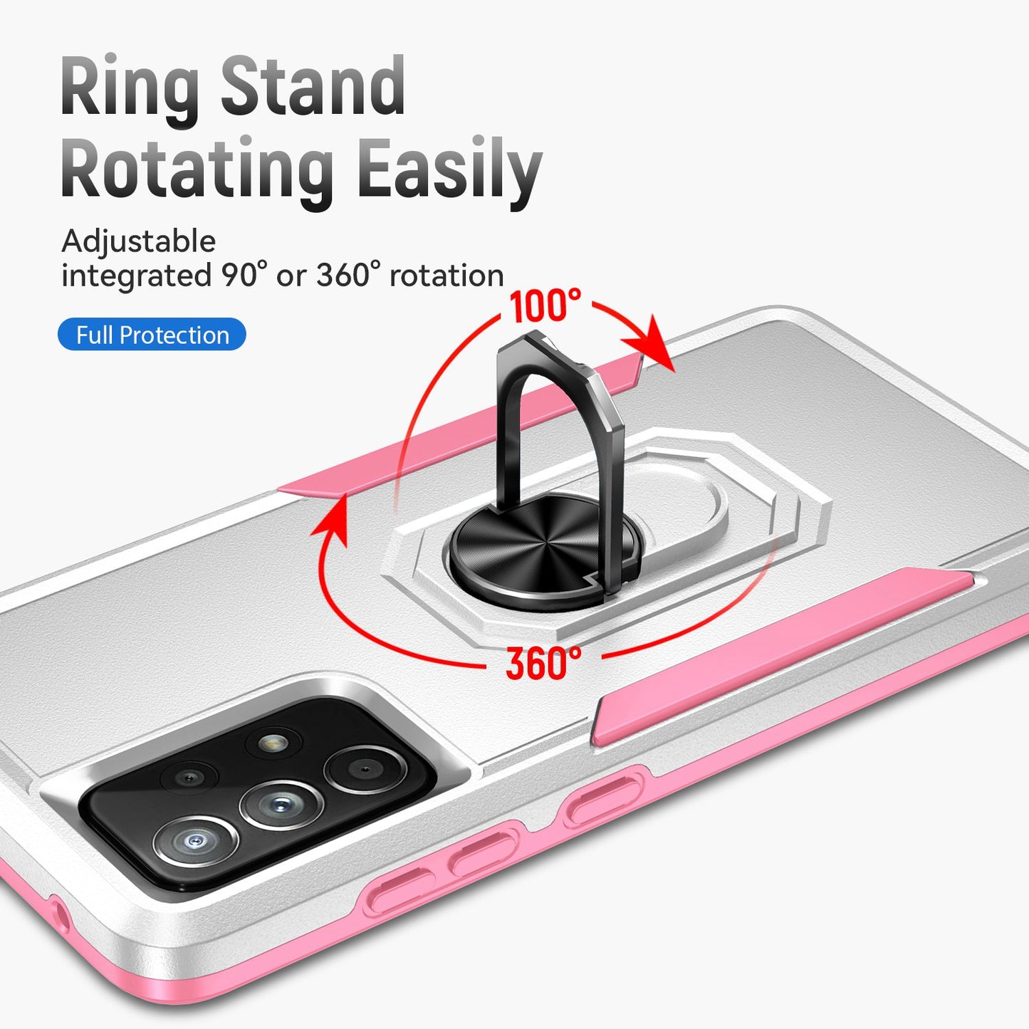 For Samsung Galaxy A52 4G/5G/A52s 5G Defender Series Well-protected PC + TPU Phone Cover Rotary Ring Kickstand Cellphone Case
