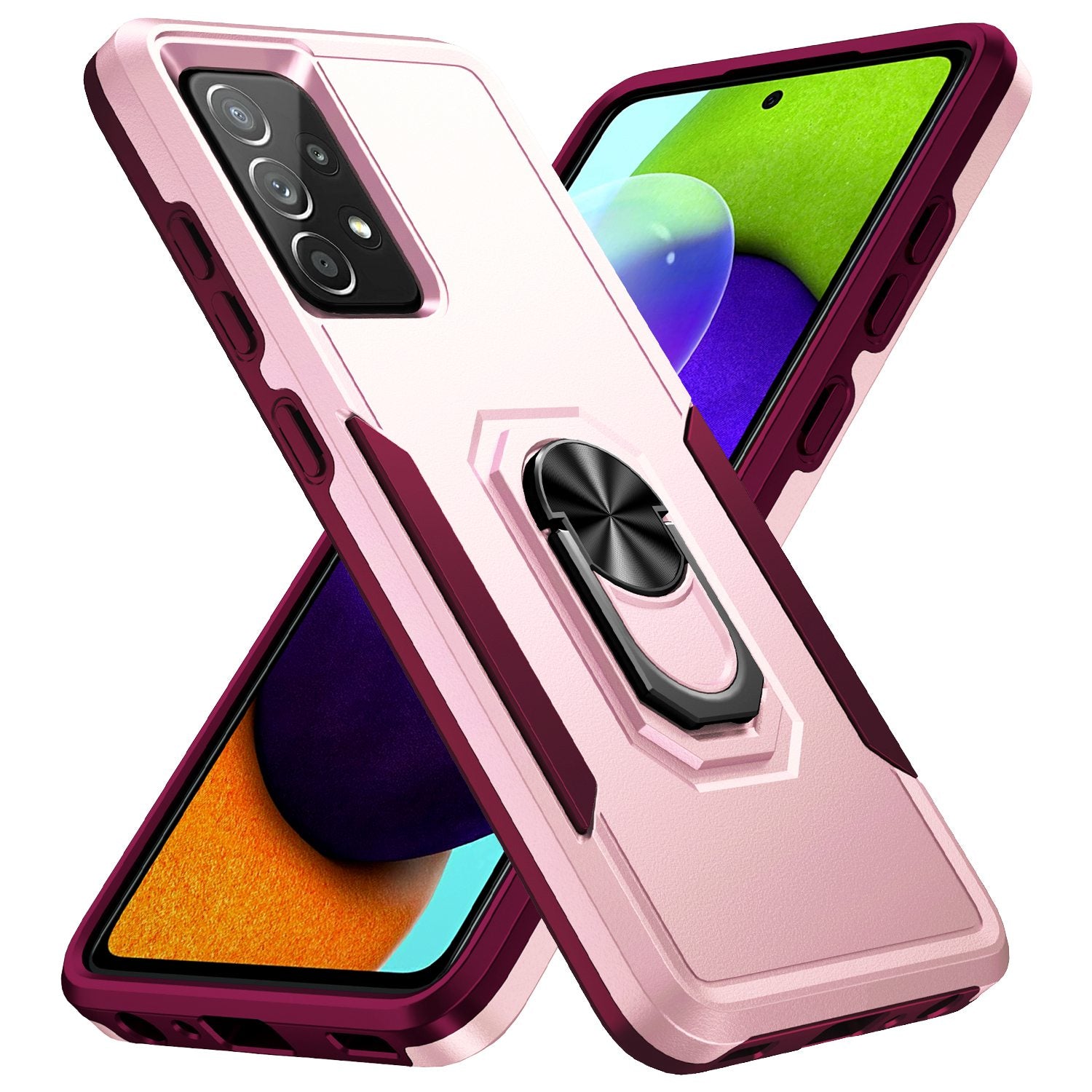 For Samsung Galaxy A52 4G/5G/A52s 5G Defender Series Well-protected PC + TPU Phone Cover Rotary Ring Kickstand Cellphone Case