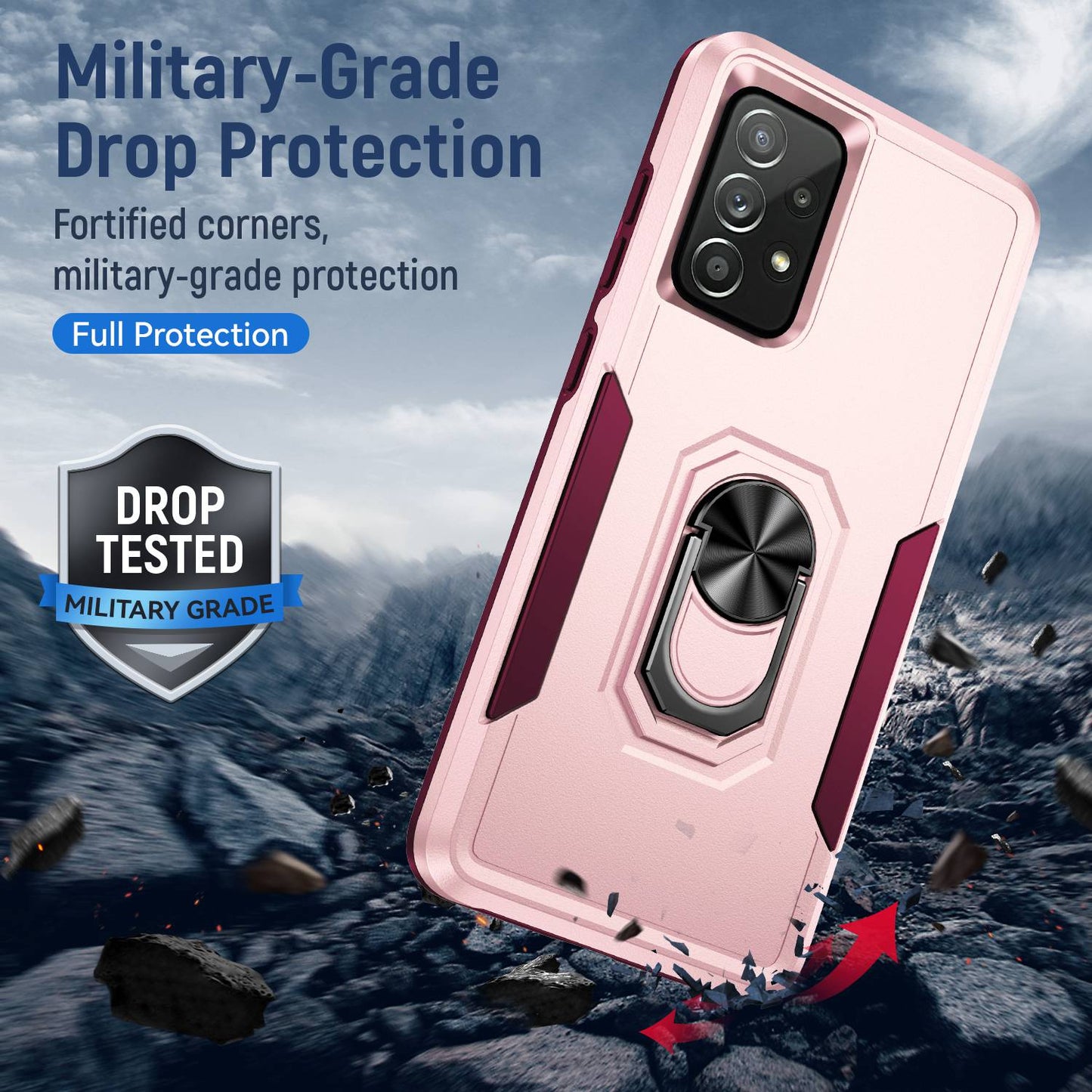 For Samsung Galaxy A52 4G/5G/A52s 5G Defender Series Well-protected PC + TPU Phone Cover Rotary Ring Kickstand Cellphone Case