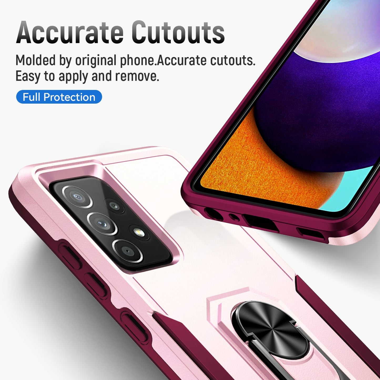 For Samsung Galaxy A52 4G/5G/A52s 5G Defender Series Well-protected PC + TPU Phone Cover Rotary Ring Kickstand Cellphone Case