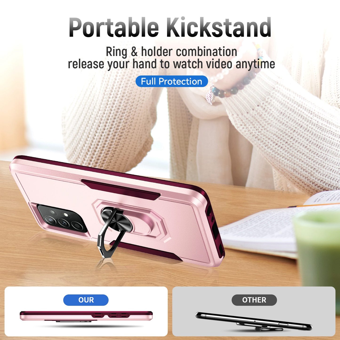 For Samsung Galaxy A52 4G/5G/A52s 5G Defender Series Well-protected PC + TPU Phone Cover Rotary Ring Kickstand Cellphone Case