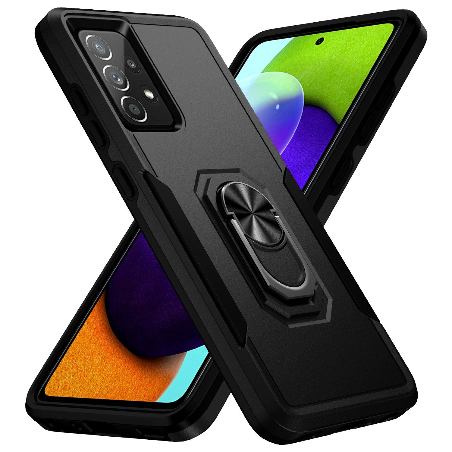 For Samsung Galaxy A52 4G/5G/A52s 5G Defender Series Well-protected PC + TPU Phone Cover Rotary Ring Kickstand Cellphone Case