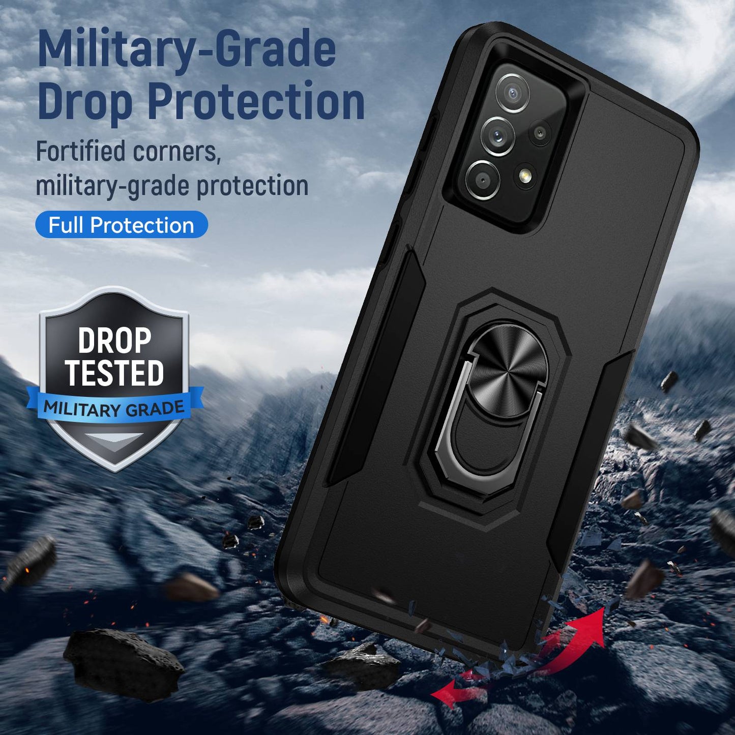 For Samsung Galaxy A52 4G/5G/A52s 5G Defender Series Well-protected PC + TPU Phone Cover Rotary Ring Kickstand Cellphone Case