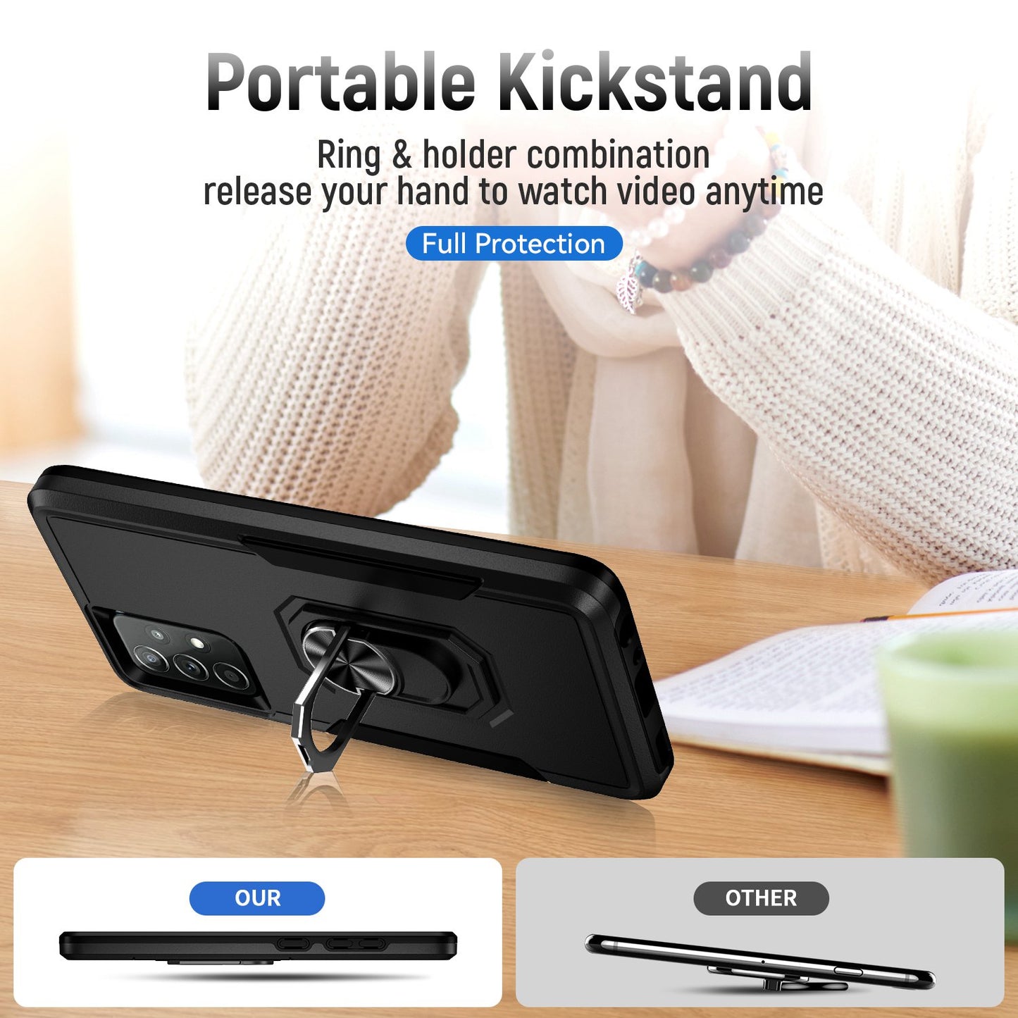 For Samsung Galaxy A52 4G/5G/A52s 5G Defender Series Well-protected PC + TPU Phone Cover Rotary Ring Kickstand Cellphone Case