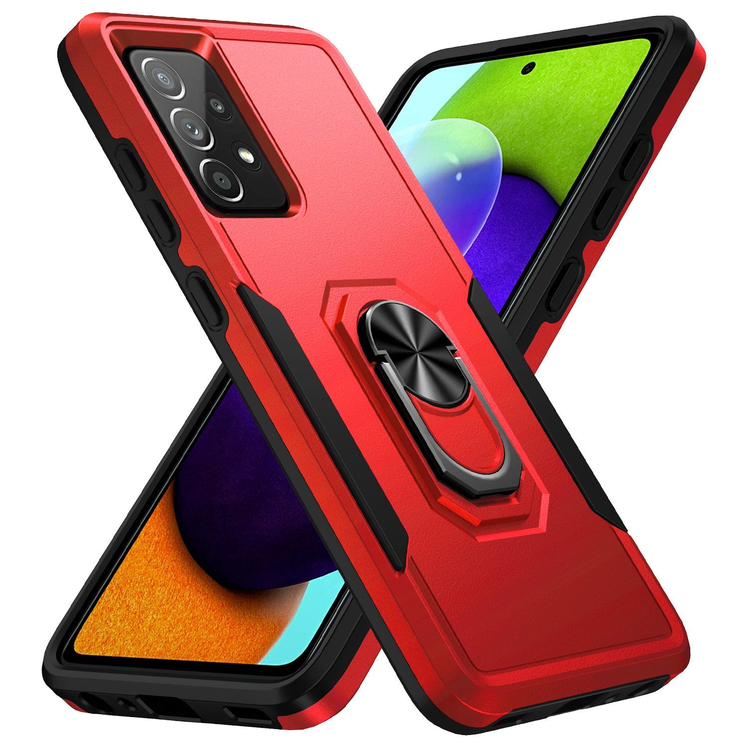 For Samsung Galaxy A52 4G/5G/A52s 5G Defender Series Well-protected PC + TPU Phone Cover Rotary Ring Kickstand Cellphone Case