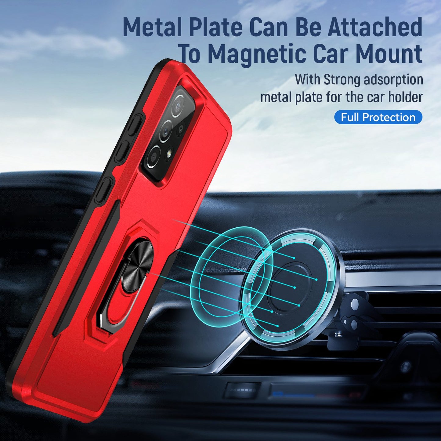 For Samsung Galaxy A52 4G/5G/A52s 5G Defender Series Well-protected PC + TPU Phone Cover Rotary Ring Kickstand Cellphone Case