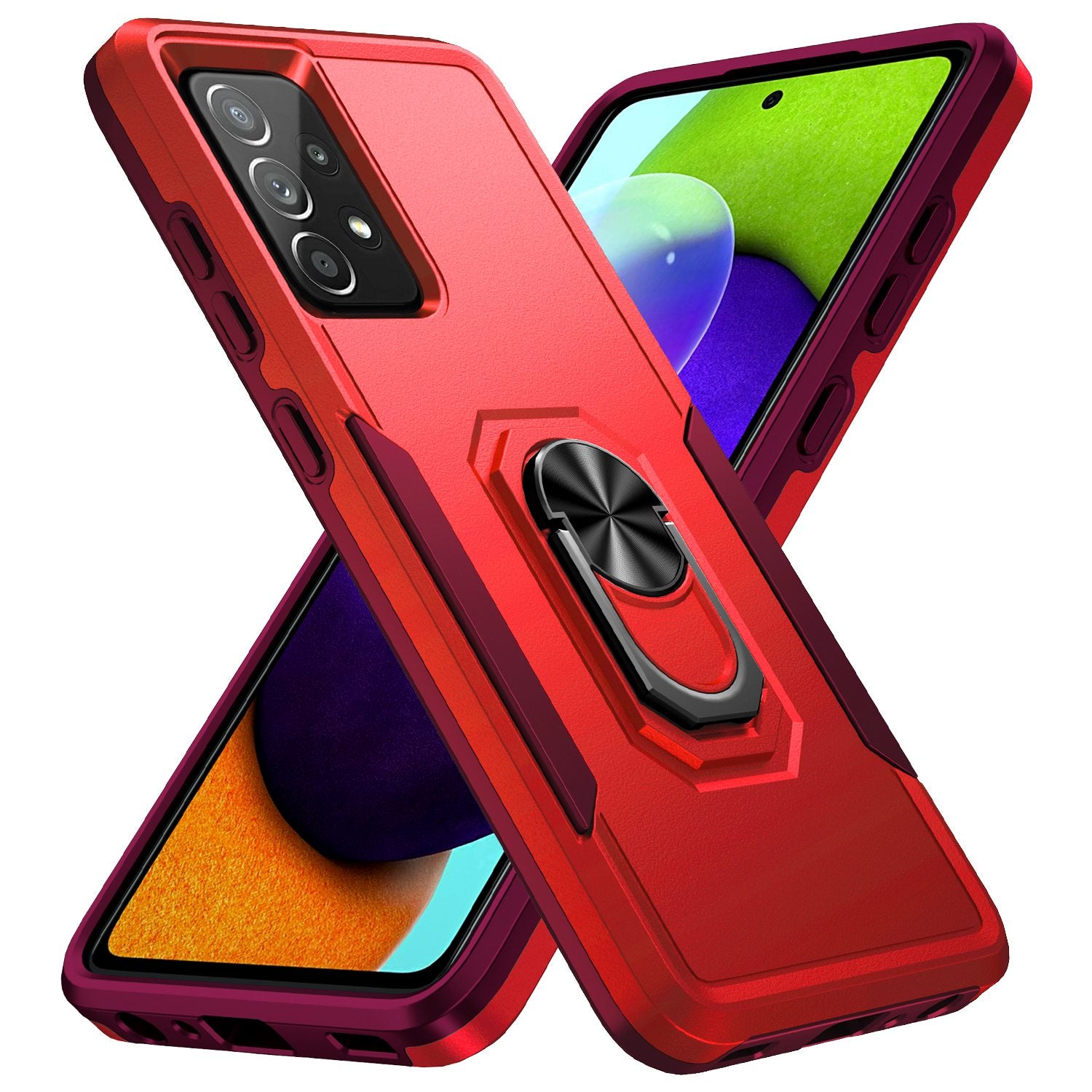 For Samsung Galaxy A52 4G/5G/A52s 5G Defender Series Well-protected PC + TPU Phone Cover Rotary Ring Kickstand Cellphone Case