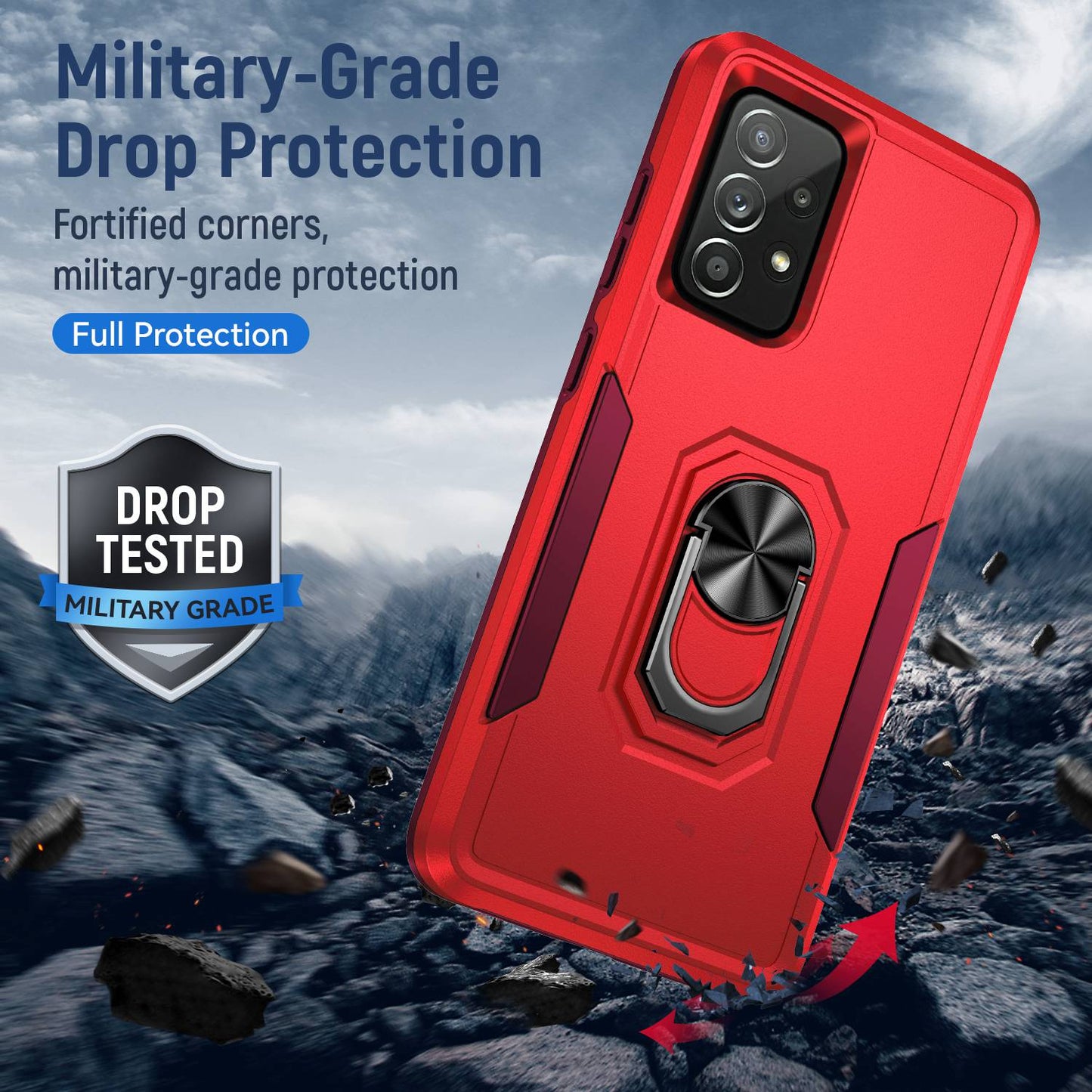 For Samsung Galaxy A52 4G/5G/A52s 5G Defender Series Well-protected PC + TPU Phone Cover Rotary Ring Kickstand Cellphone Case
