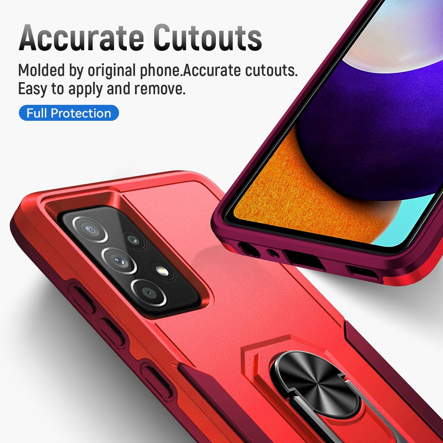 For Samsung Galaxy A52 4G/5G/A52s 5G Defender Series Well-protected PC + TPU Phone Cover Rotary Ring Kickstand Cellphone Case