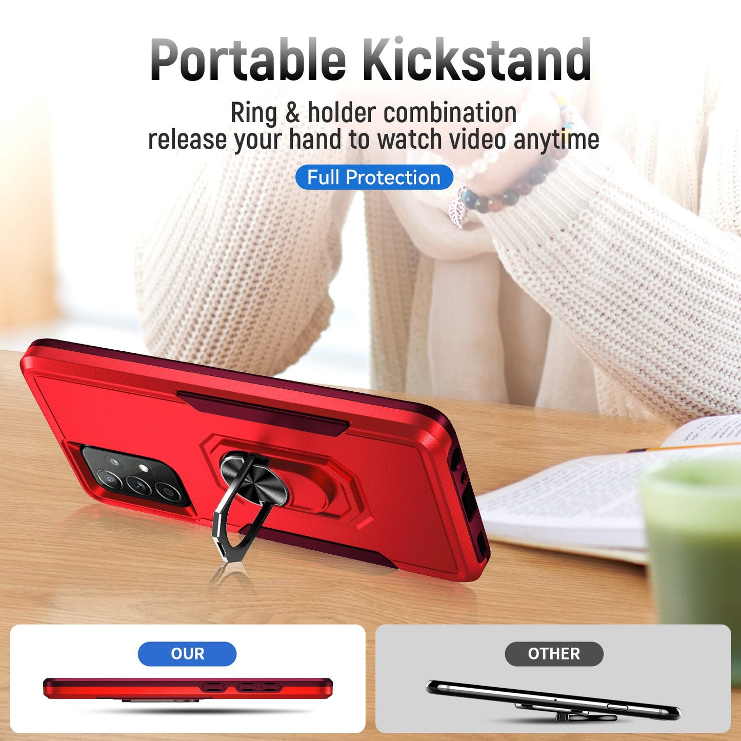 For Samsung Galaxy A52 4G/5G/A52s 5G Defender Series Well-protected PC + TPU Phone Cover Rotary Ring Kickstand Cellphone Case