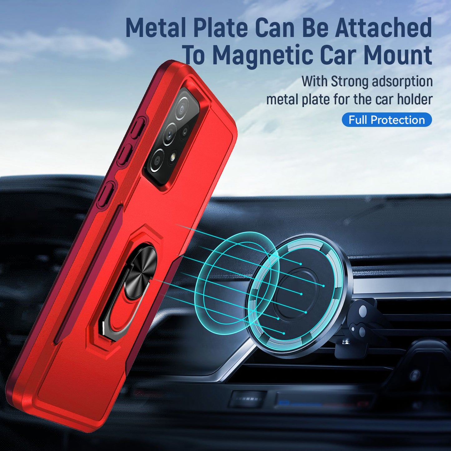 For Samsung Galaxy A52 4G/5G/A52s 5G Defender Series Well-protected PC + TPU Phone Cover Rotary Ring Kickstand Cellphone Case