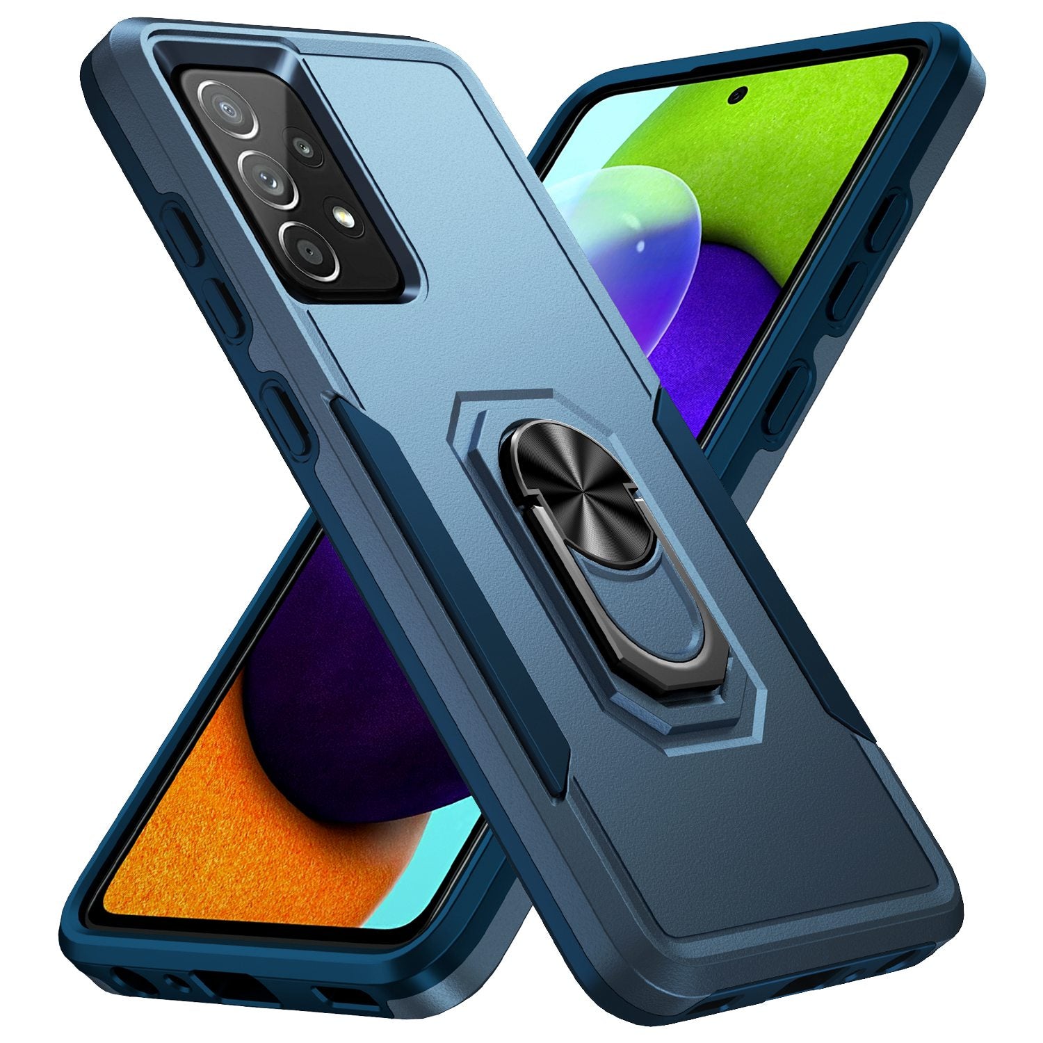 For Samsung Galaxy A52 4G/5G/A52s 5G Defender Series Well-protected PC + TPU Phone Cover Rotary Ring Kickstand Cellphone Case