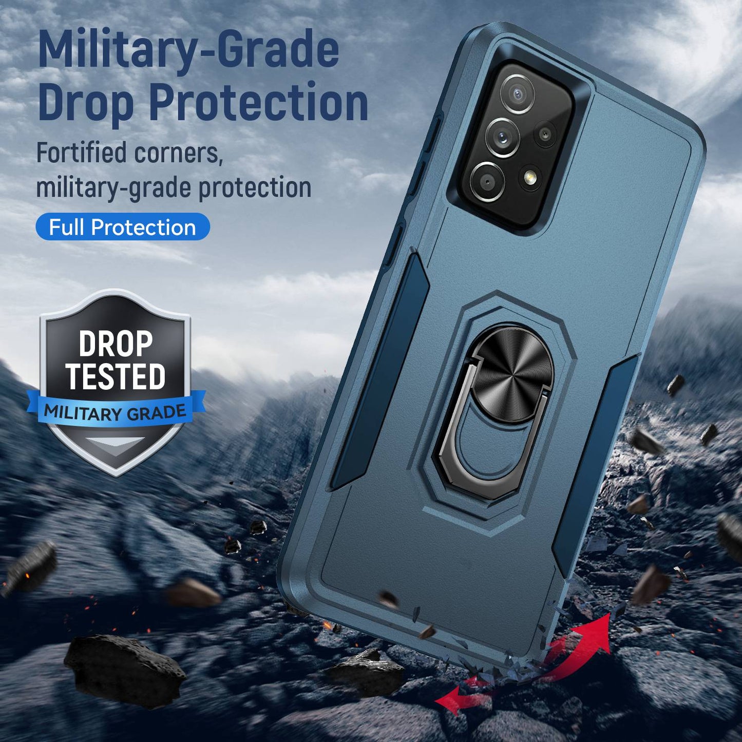 For Samsung Galaxy A52 4G/5G/A52s 5G Defender Series Well-protected PC + TPU Phone Cover Rotary Ring Kickstand Cellphone Case