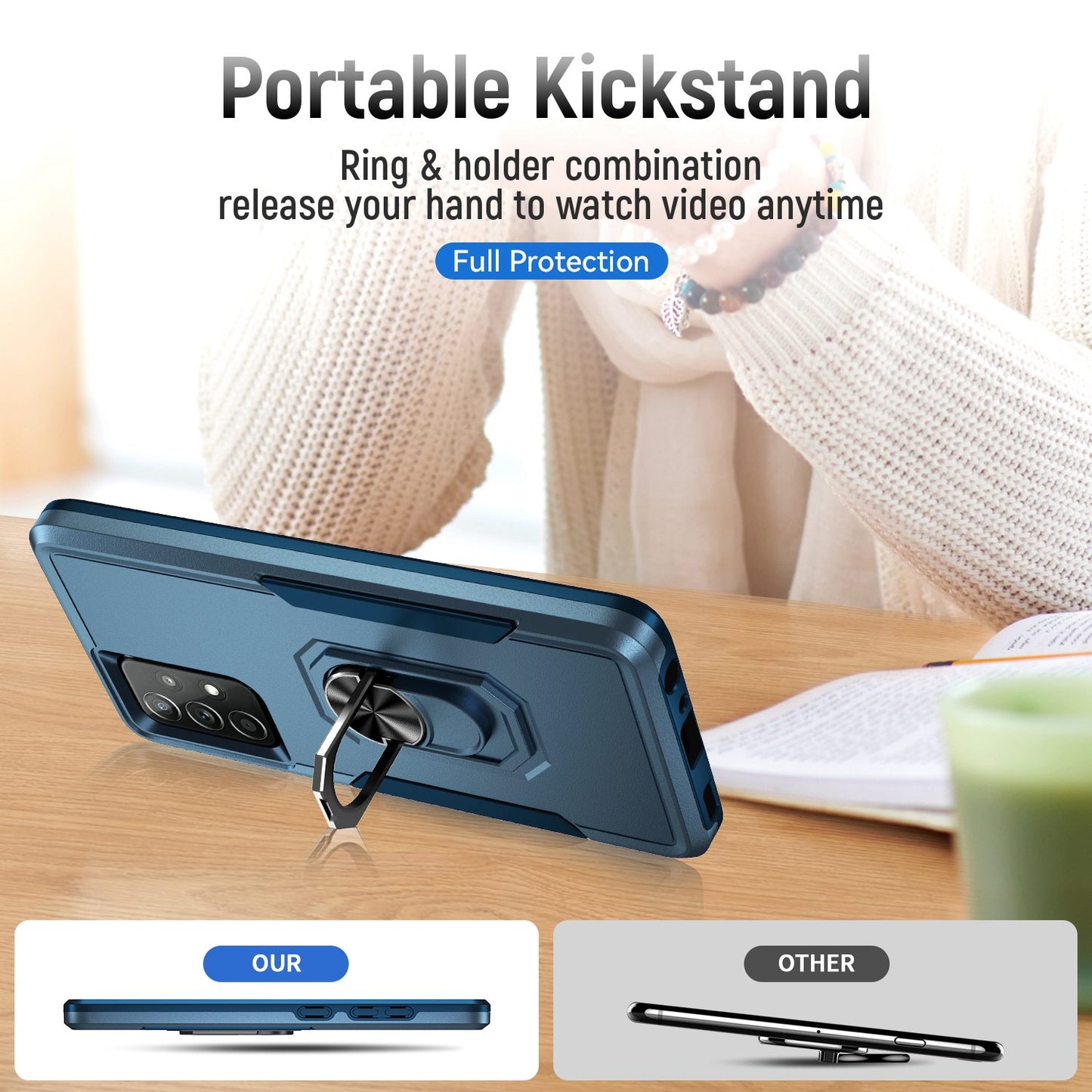 For Samsung Galaxy A52 4G/5G/A52s 5G Defender Series Well-protected PC + TPU Phone Cover Rotary Ring Kickstand Cellphone Case