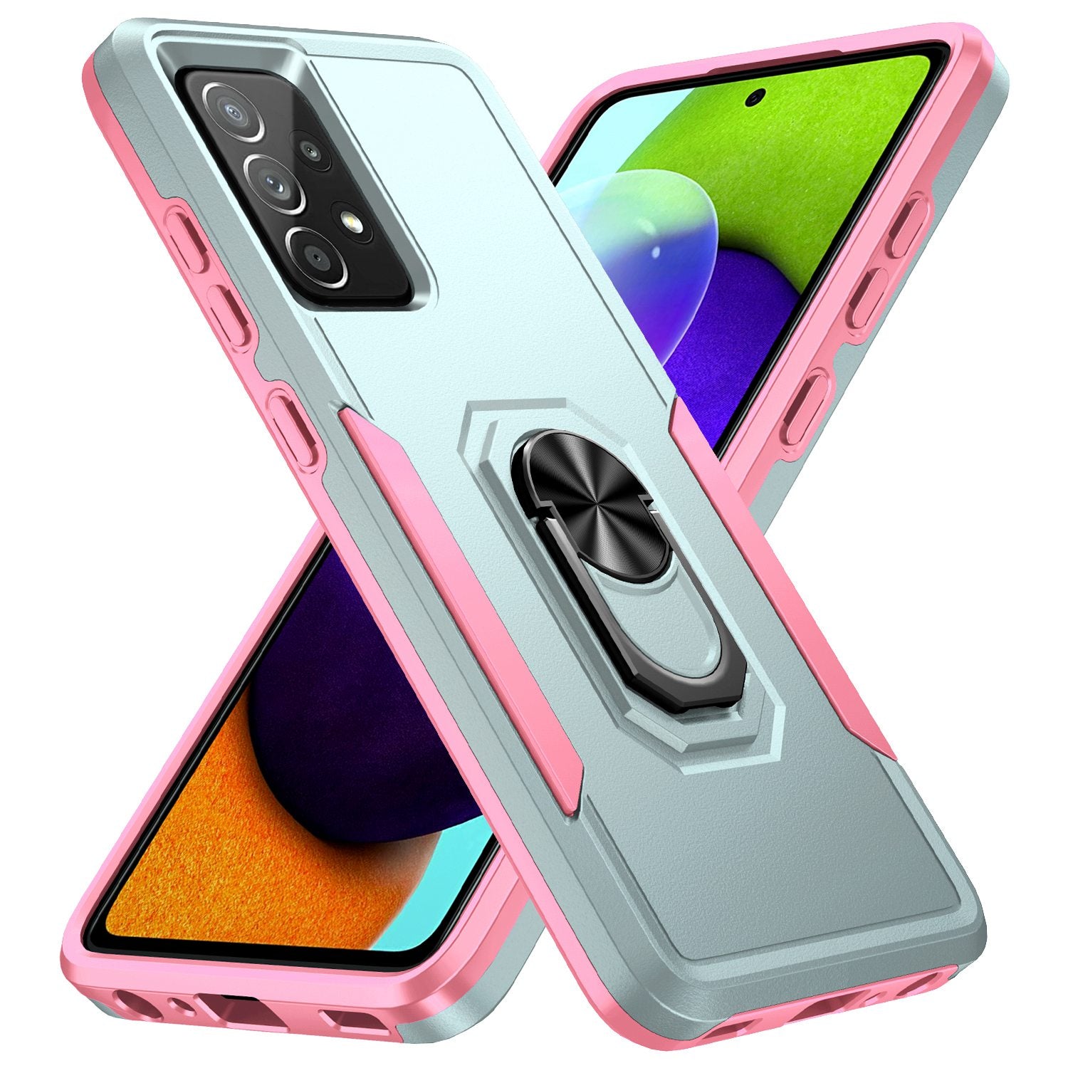 For Samsung Galaxy A52 4G/5G/A52s 5G Defender Series Well-protected PC + TPU Phone Cover Rotary Ring Kickstand Cellphone Case