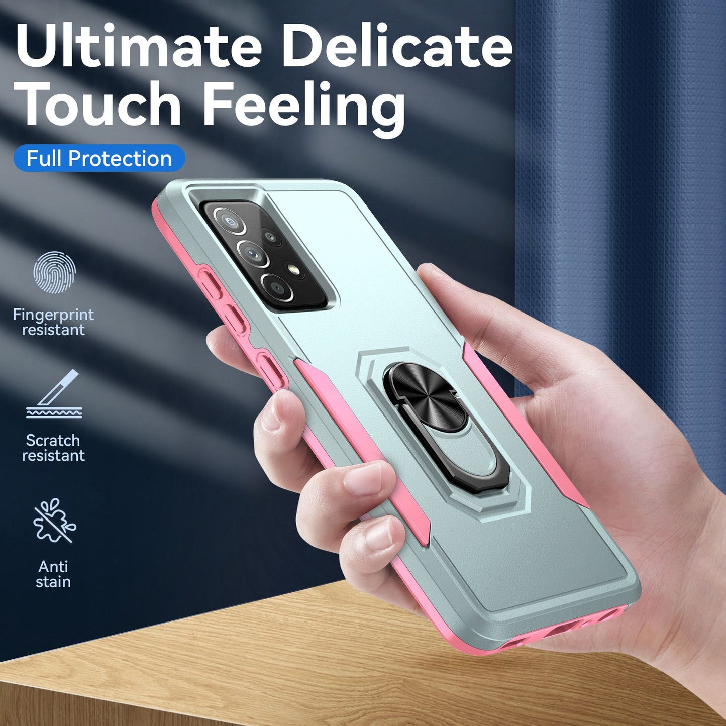 For Samsung Galaxy A52 4G/5G/A52s 5G Defender Series Well-protected PC + TPU Phone Cover Rotary Ring Kickstand Cellphone Case