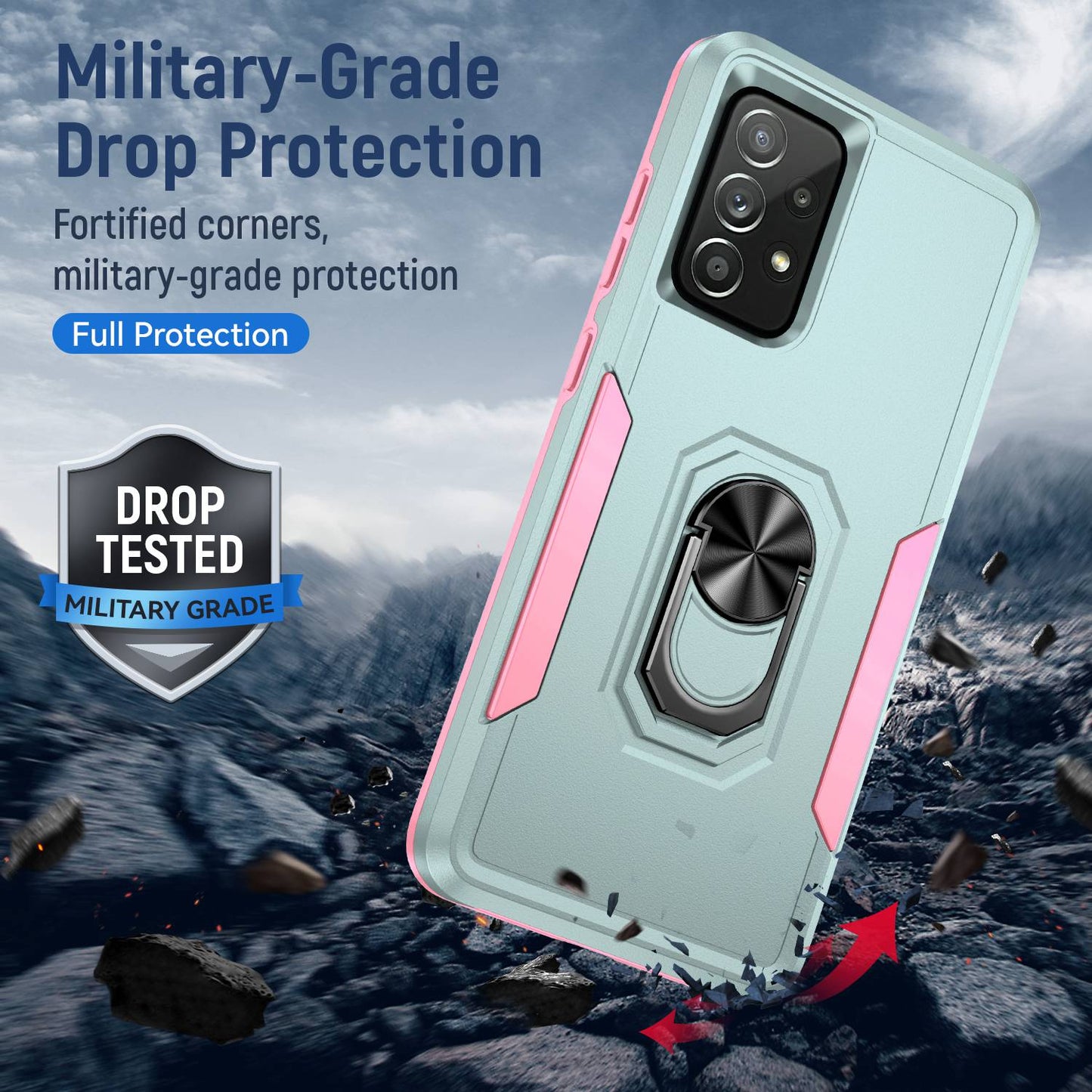 For Samsung Galaxy A52 4G/5G/A52s 5G Defender Series Well-protected PC + TPU Phone Cover Rotary Ring Kickstand Cellphone Case