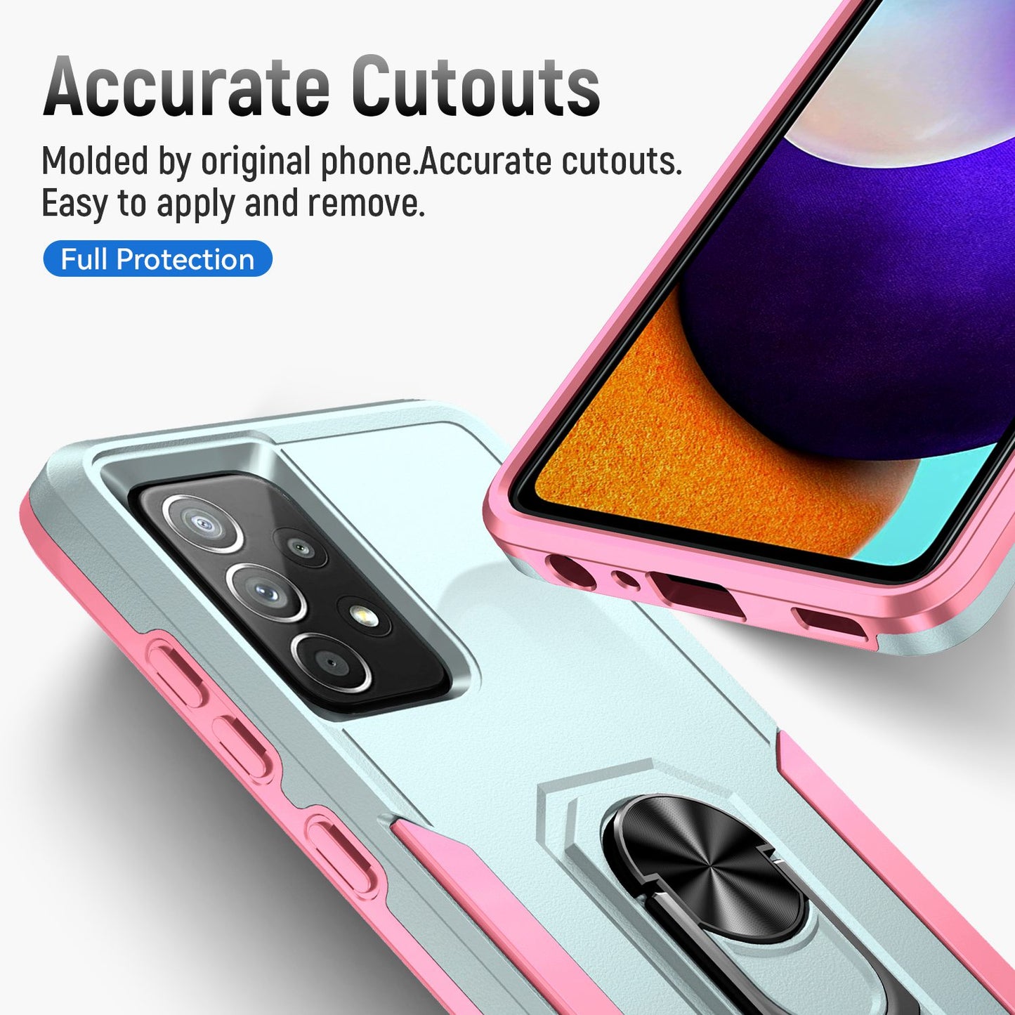For Samsung Galaxy A52 4G/5G/A52s 5G Defender Series Well-protected PC + TPU Phone Cover Rotary Ring Kickstand Cellphone Case