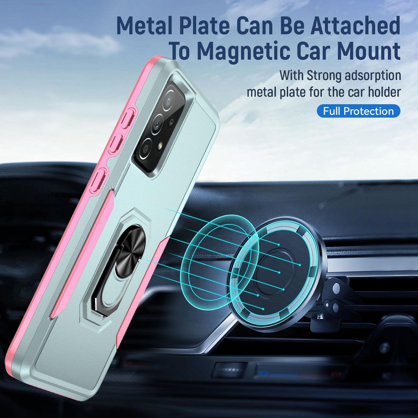 For Samsung Galaxy A52 4G/5G/A52s 5G Defender Series Well-protected PC + TPU Phone Cover Rotary Ring Kickstand Cellphone Case