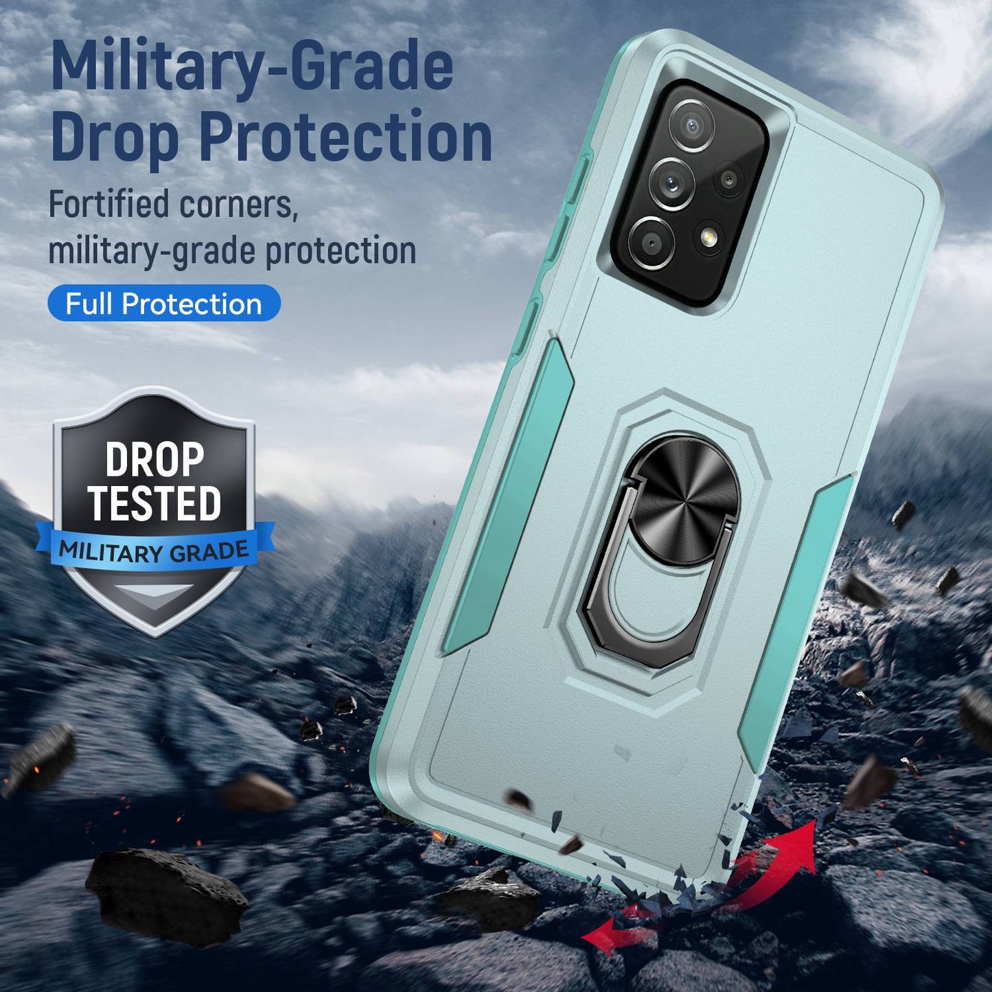 For Samsung Galaxy A52 4G/5G/A52s 5G Defender Series Well-protected PC + TPU Phone Cover Rotary Ring Kickstand Cellphone Case
