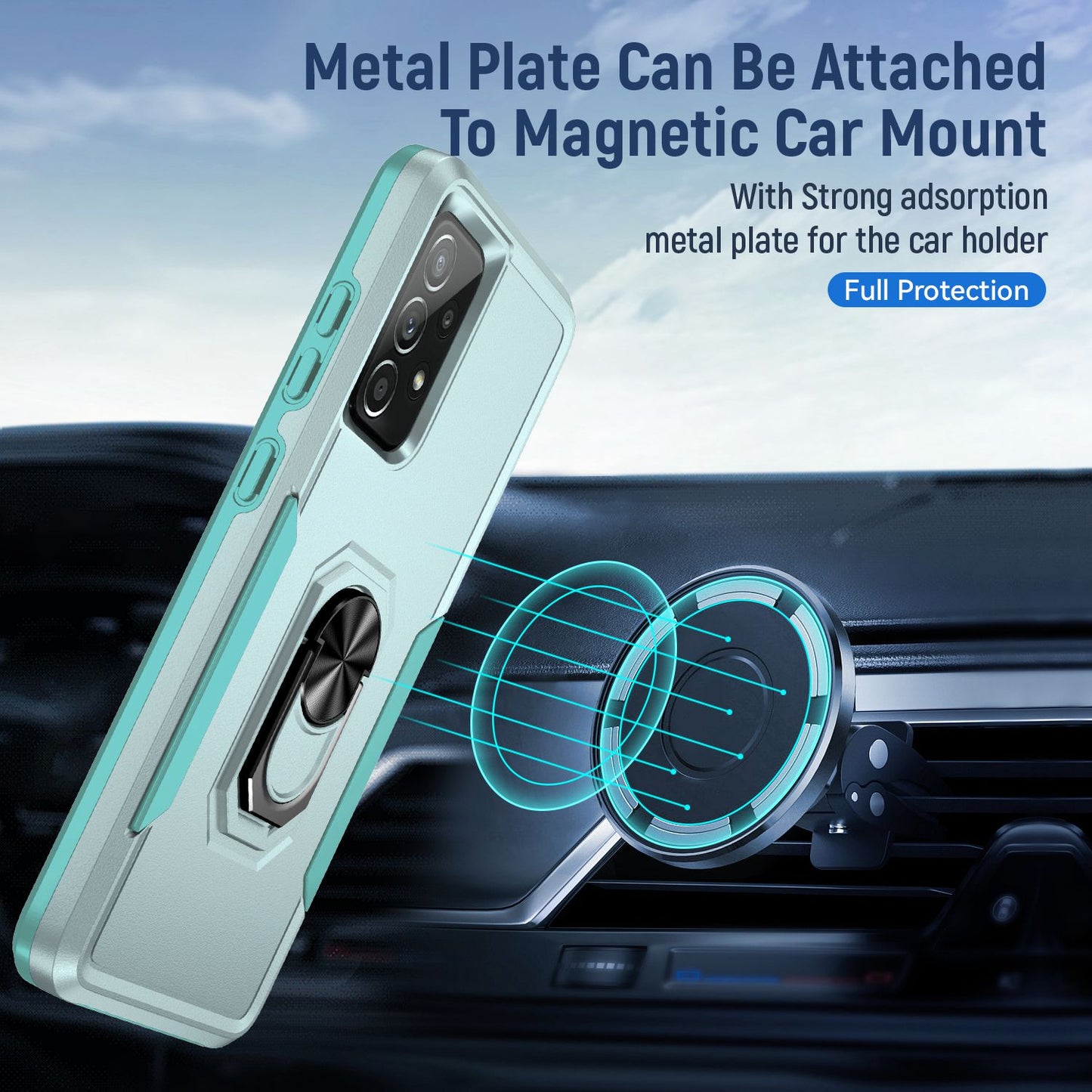 For Samsung Galaxy A52 4G/5G/A52s 5G Defender Series Well-protected PC + TPU Phone Cover Rotary Ring Kickstand Cellphone Case