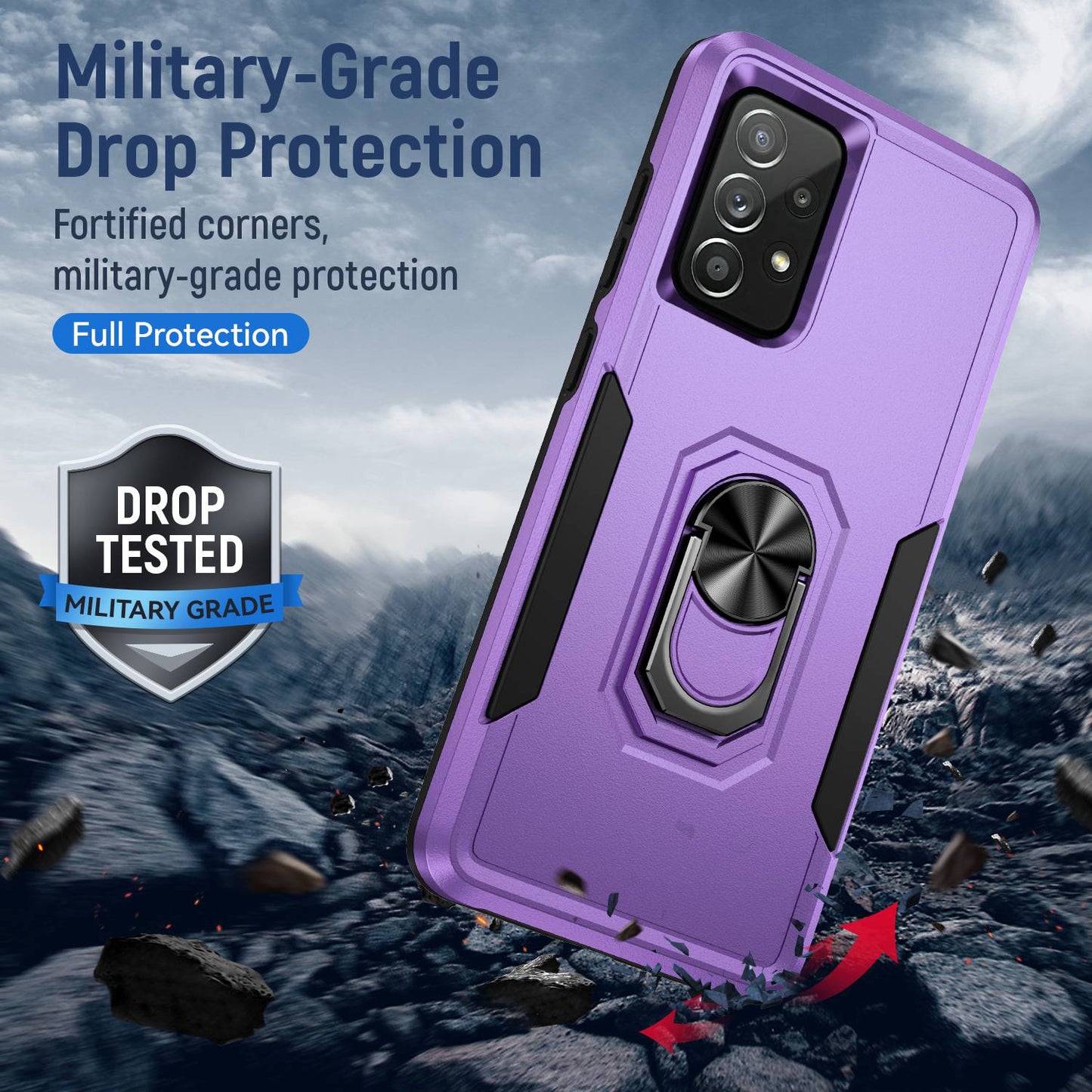 For Samsung Galaxy A52 4G/5G/A52s 5G Defender Series Well-protected PC + TPU Phone Cover Rotary Ring Kickstand Cellphone Case
