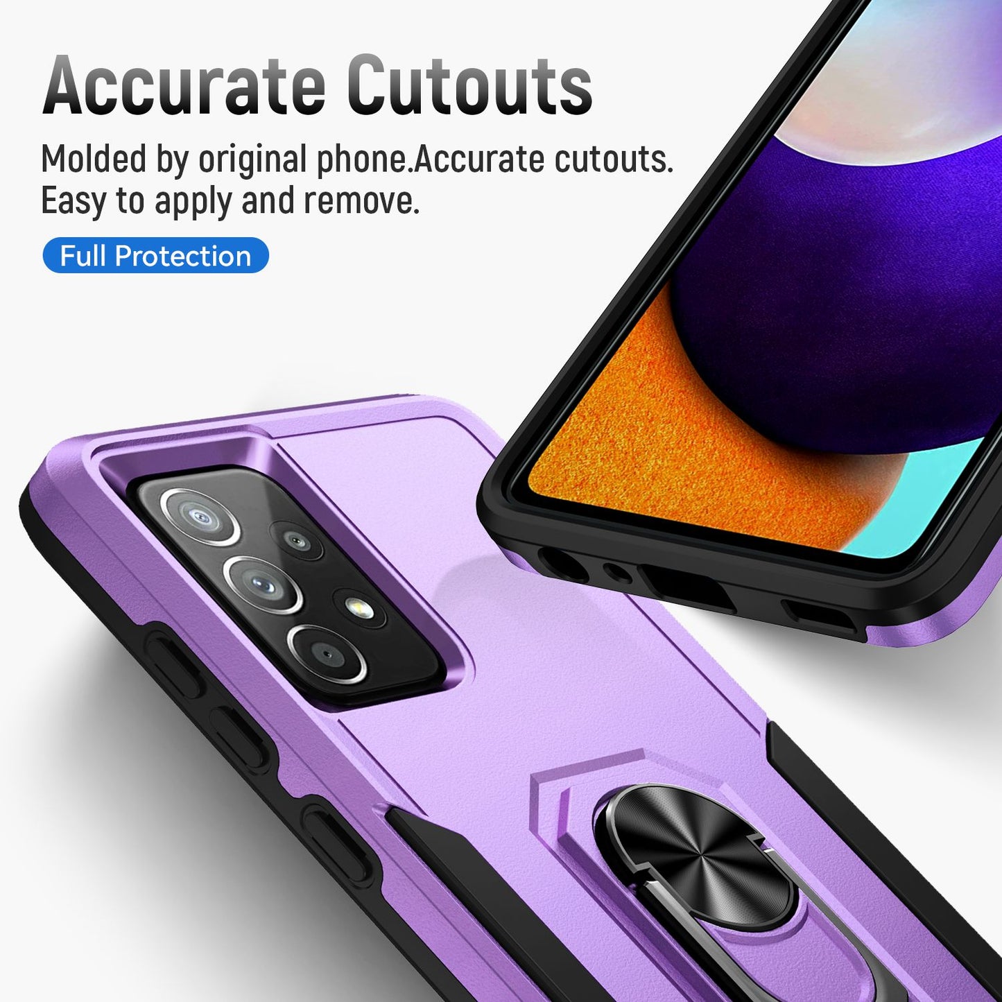 For Samsung Galaxy A52 4G/5G/A52s 5G Defender Series Well-protected PC + TPU Phone Cover Rotary Ring Kickstand Cellphone Case