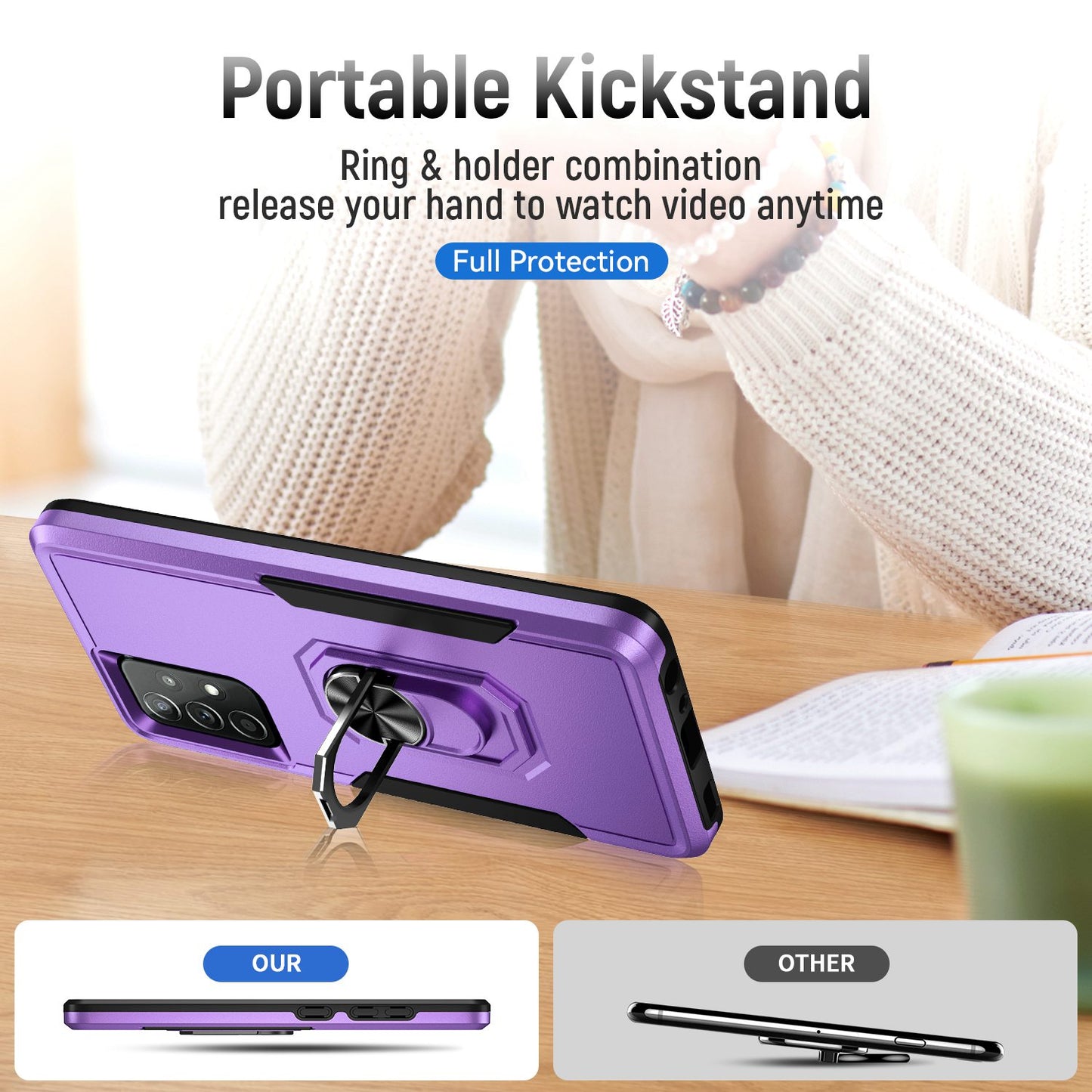 For Samsung Galaxy A52 4G/5G/A52s 5G Defender Series Well-protected PC + TPU Phone Cover Rotary Ring Kickstand Cellphone Case