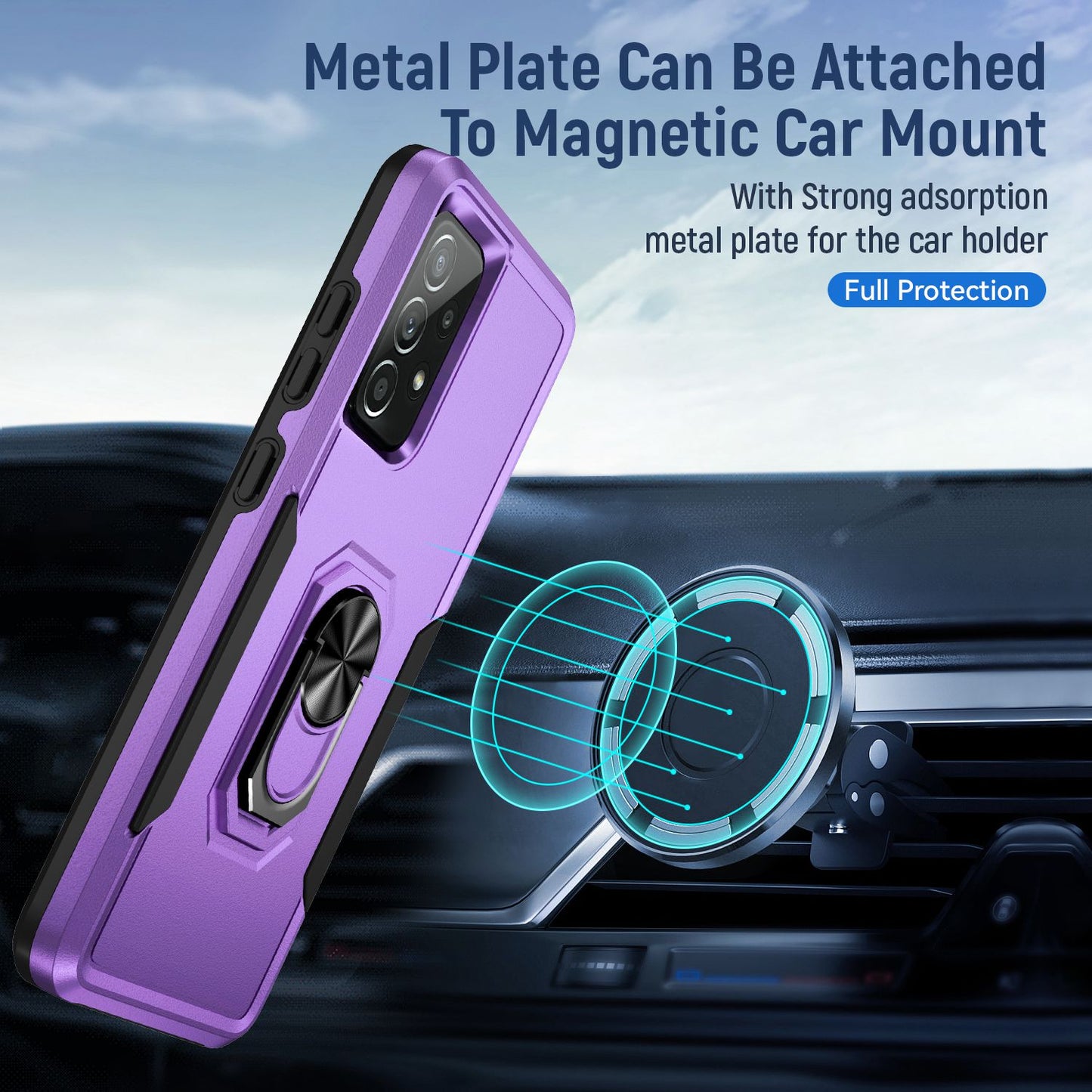 For Samsung Galaxy A52 4G/5G/A52s 5G Defender Series Well-protected PC + TPU Phone Cover Rotary Ring Kickstand Cellphone Case