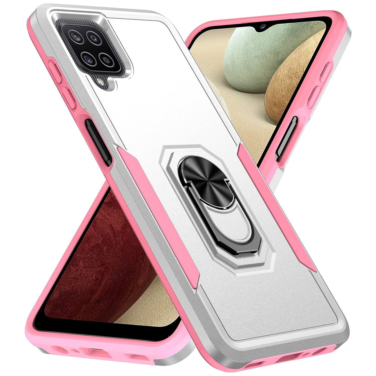 For Samsung Galaxy A12 Defender Series PC + TPU Hybrid Phone Cover Rotary Ring Kickstand Cellphone Case