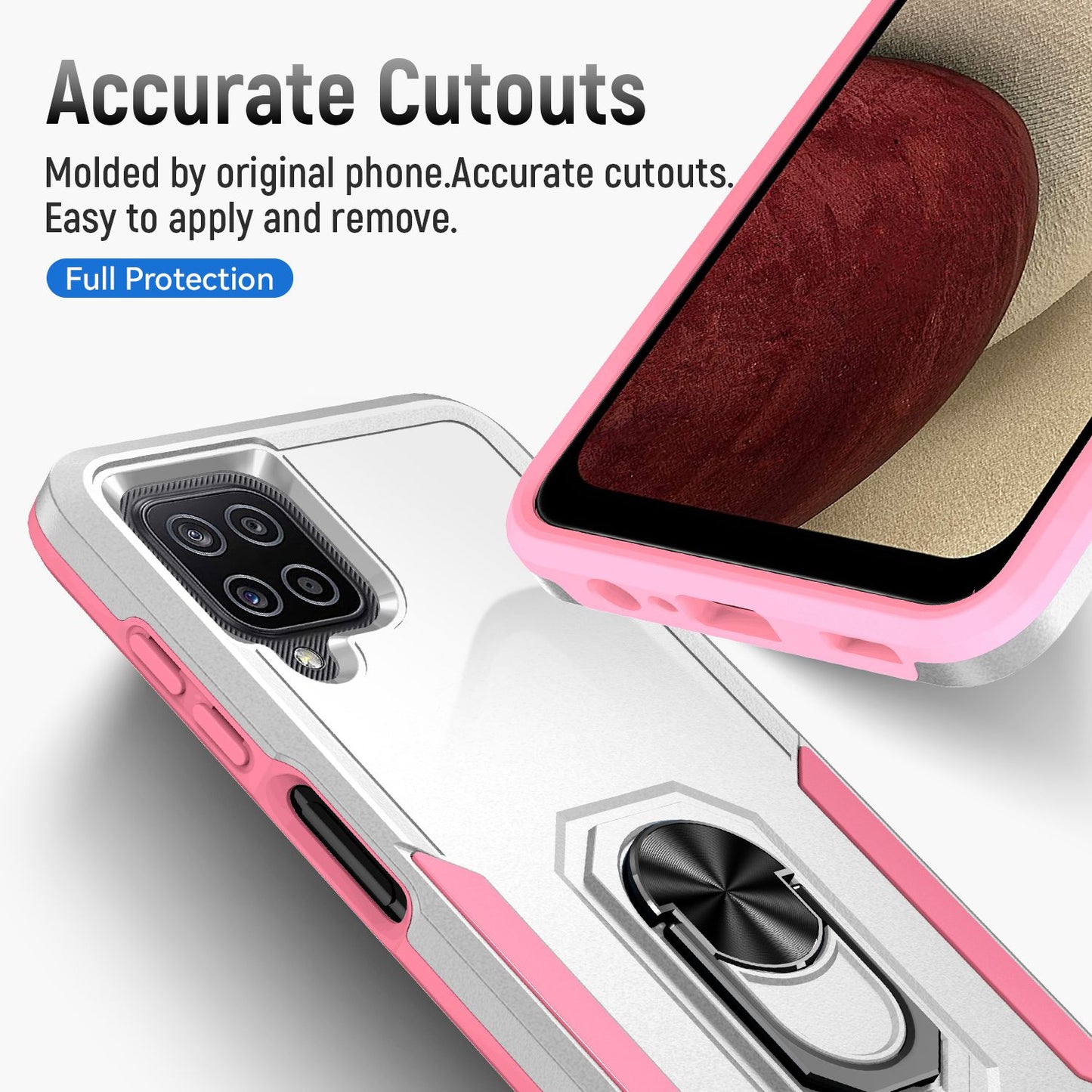 For Samsung Galaxy A12 Defender Series PC + TPU Hybrid Phone Cover Rotary Ring Kickstand Cellphone Case