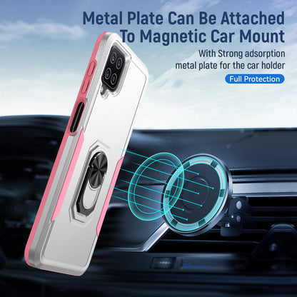 For Samsung Galaxy A12 Defender Series PC + TPU Hybrid Phone Cover Rotary Ring Kickstand Cellphone Case