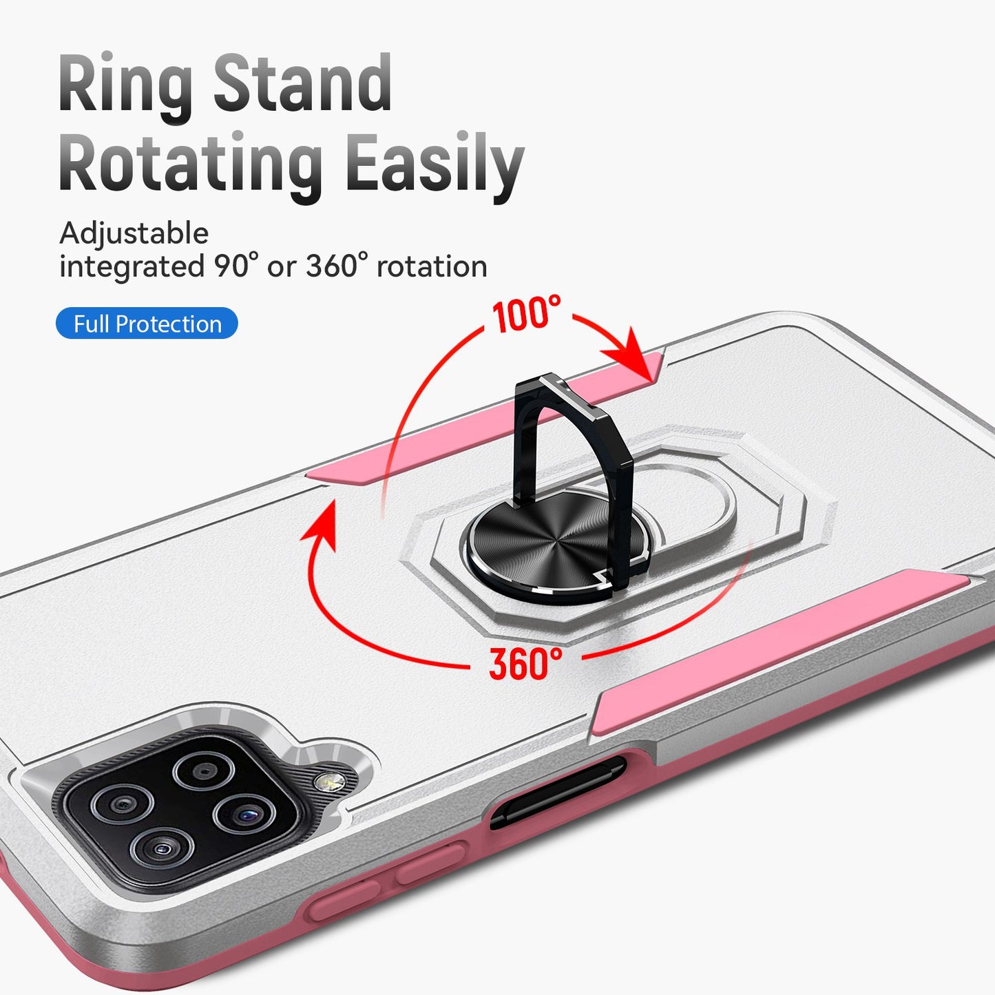 For Samsung Galaxy A12 Defender Series PC + TPU Hybrid Phone Cover Rotary Ring Kickstand Cellphone Case