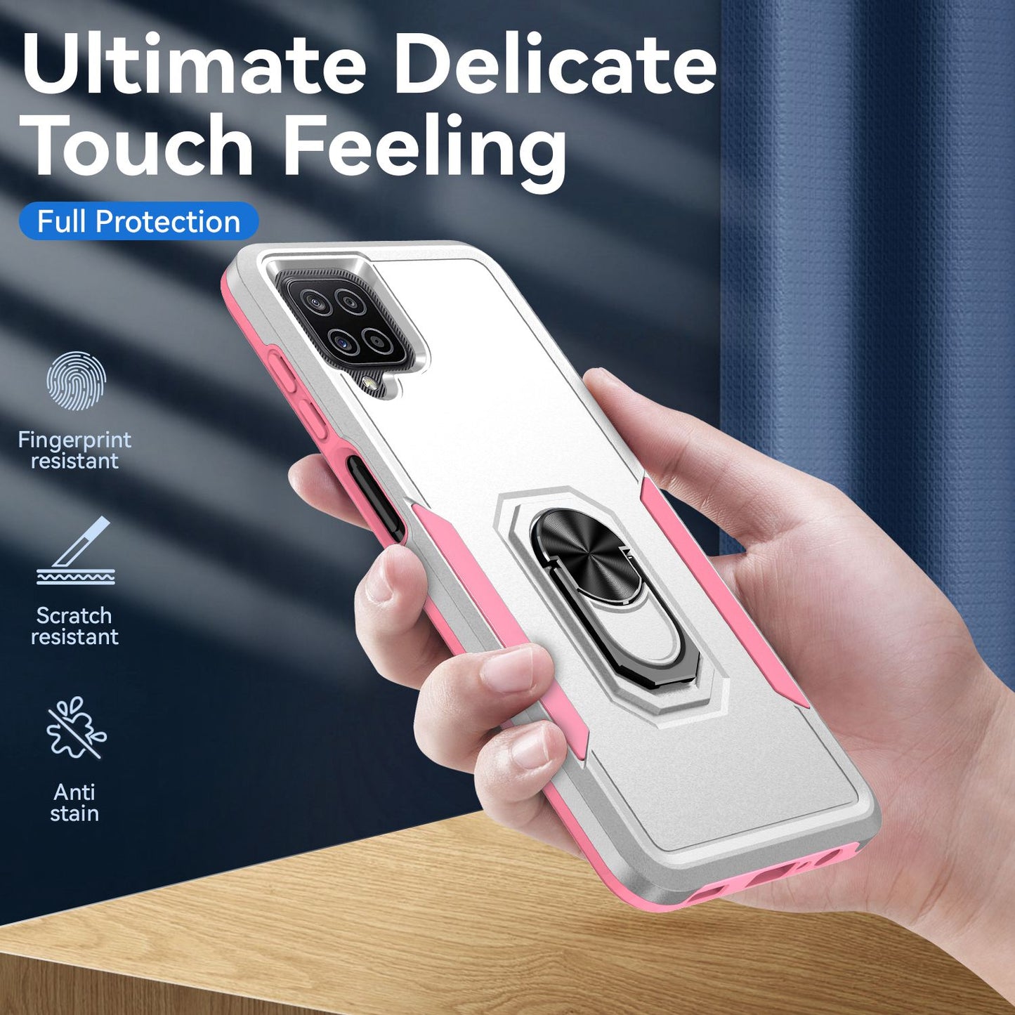 For Samsung Galaxy A12 Defender Series PC + TPU Hybrid Phone Cover Rotary Ring Kickstand Cellphone Case