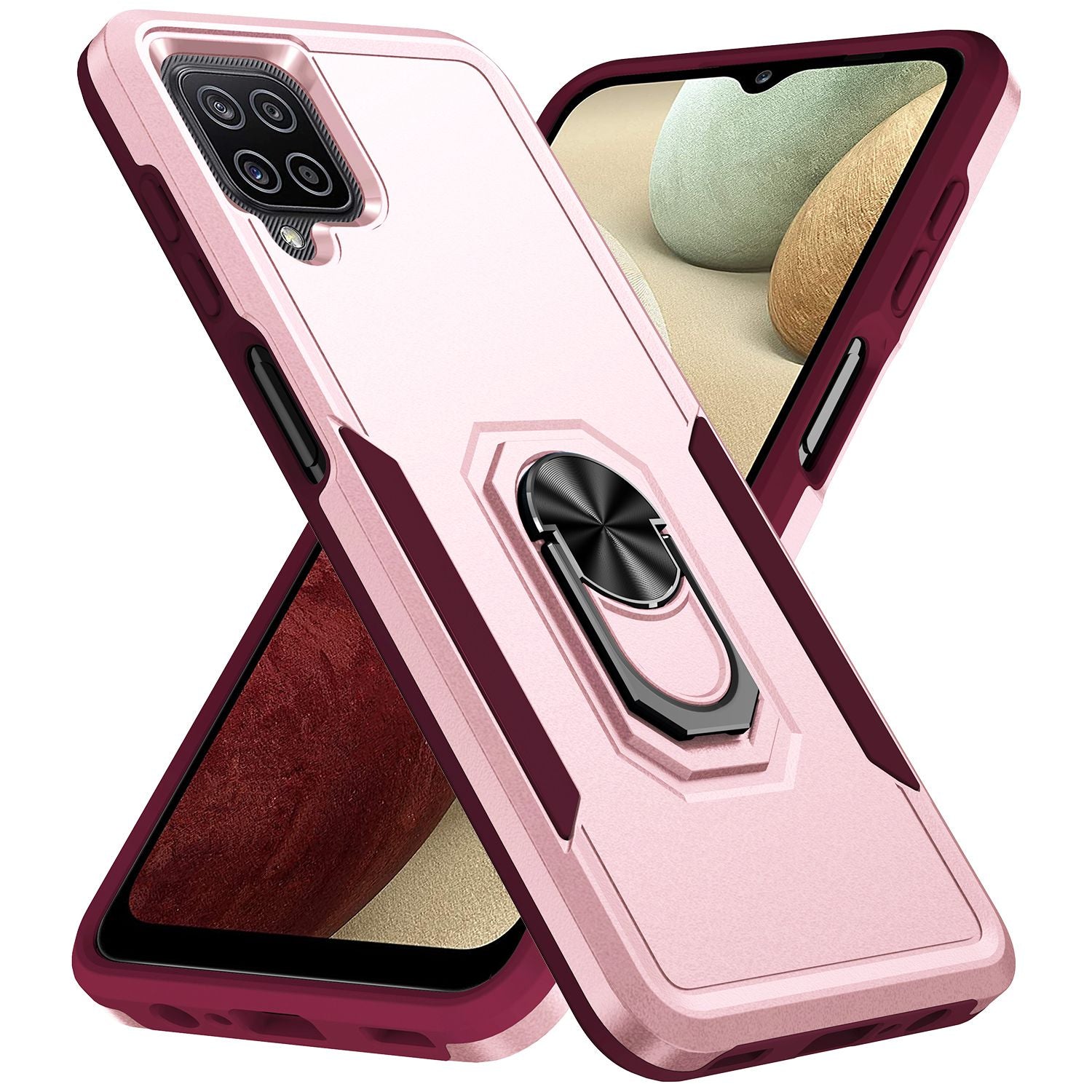 For Samsung Galaxy A12 Defender Series PC + TPU Hybrid Phone Cover Rotary Ring Kickstand Cellphone Case