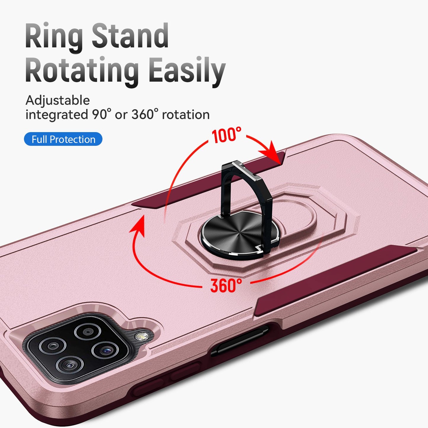 For Samsung Galaxy A12 Defender Series PC + TPU Hybrid Phone Cover Rotary Ring Kickstand Cellphone Case