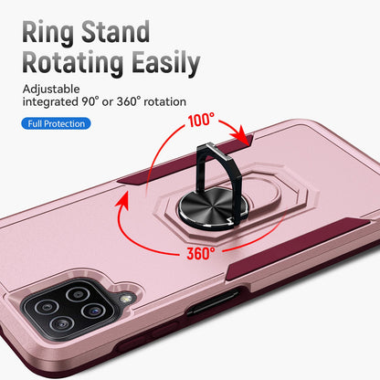 For Samsung Galaxy A12 Defender Series PC + TPU Hybrid Phone Cover Rotary Ring Kickstand Cellphone Case