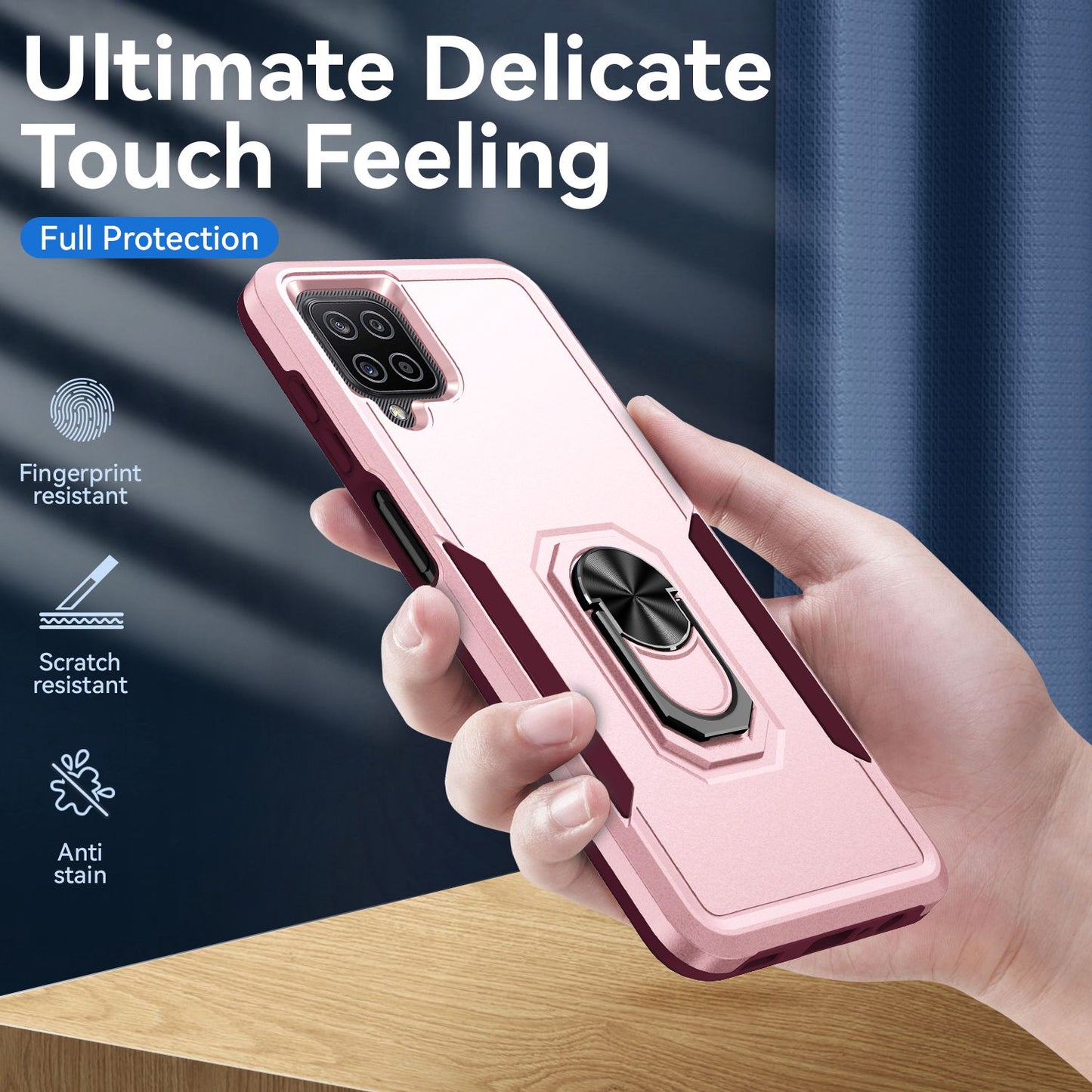 For Samsung Galaxy A12 Defender Series PC + TPU Hybrid Phone Cover Rotary Ring Kickstand Cellphone Case