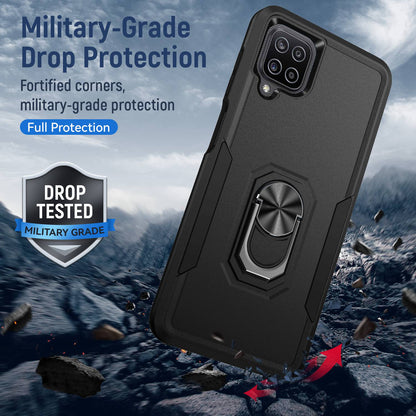 For Samsung Galaxy A12 Defender Series PC + TPU Hybrid Phone Cover Rotary Ring Kickstand Cellphone Case