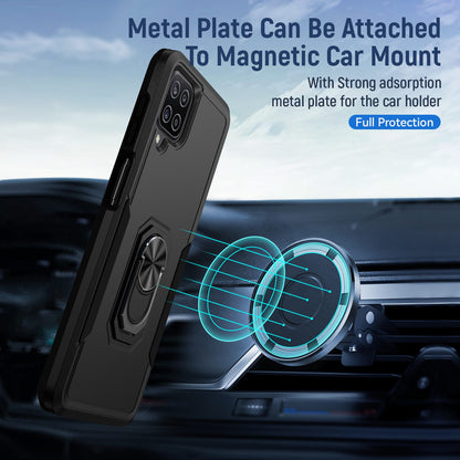 For Samsung Galaxy A12 Defender Series PC + TPU Hybrid Phone Cover Rotary Ring Kickstand Cellphone Case
