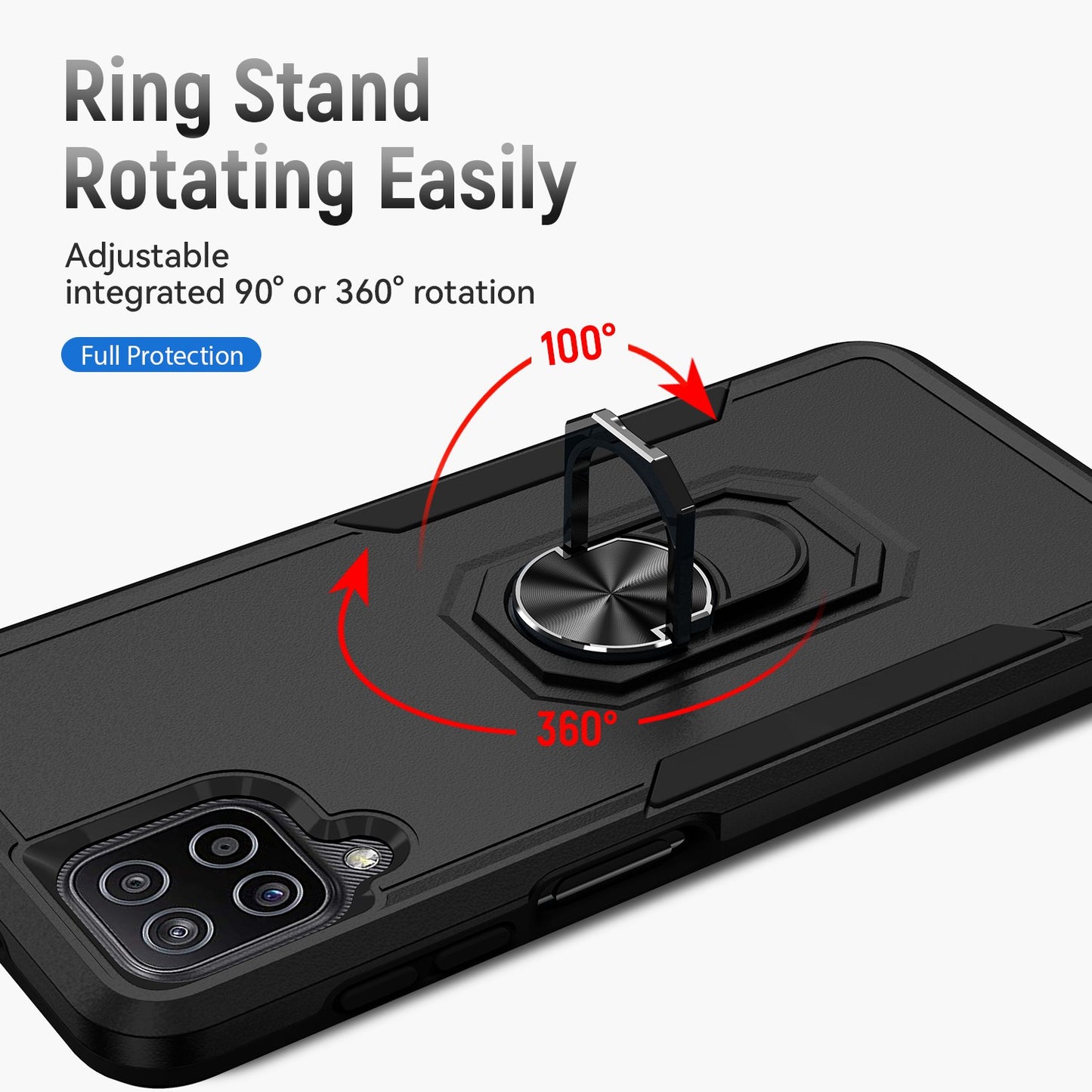 For Samsung Galaxy A12 Defender Series PC + TPU Hybrid Phone Cover Rotary Ring Kickstand Cellphone Case