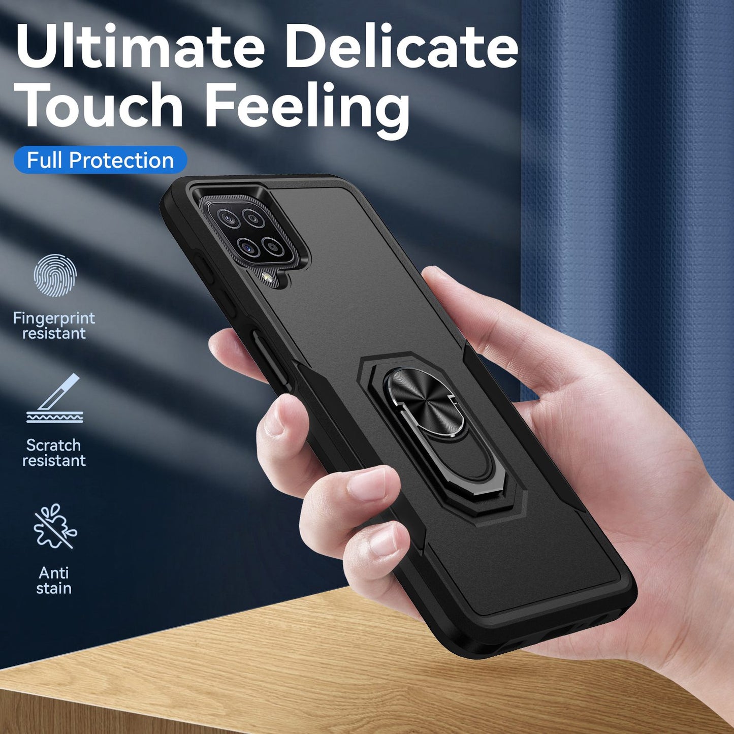 For Samsung Galaxy A12 Defender Series PC + TPU Hybrid Phone Cover Rotary Ring Kickstand Cellphone Case